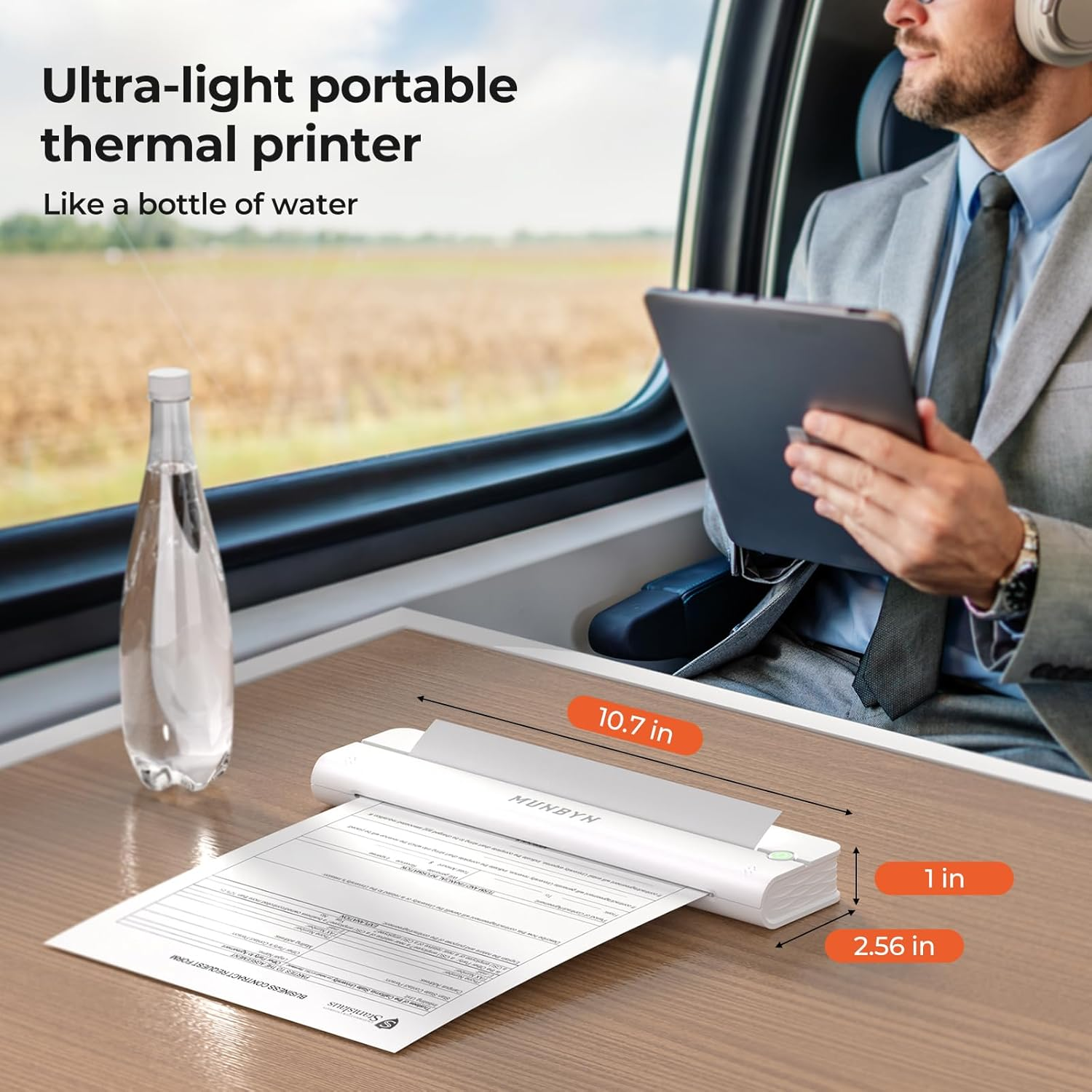 MUNBYN ITP02 A4 Thermal Printer, Portable Bluetooth Printer, High-Speed 14Mm/S, Supports 8.5"X11" & A4 Thermal Paper, Compatible with Android, Ios & Laptops, for Travel, Office, and School (White) image number 3