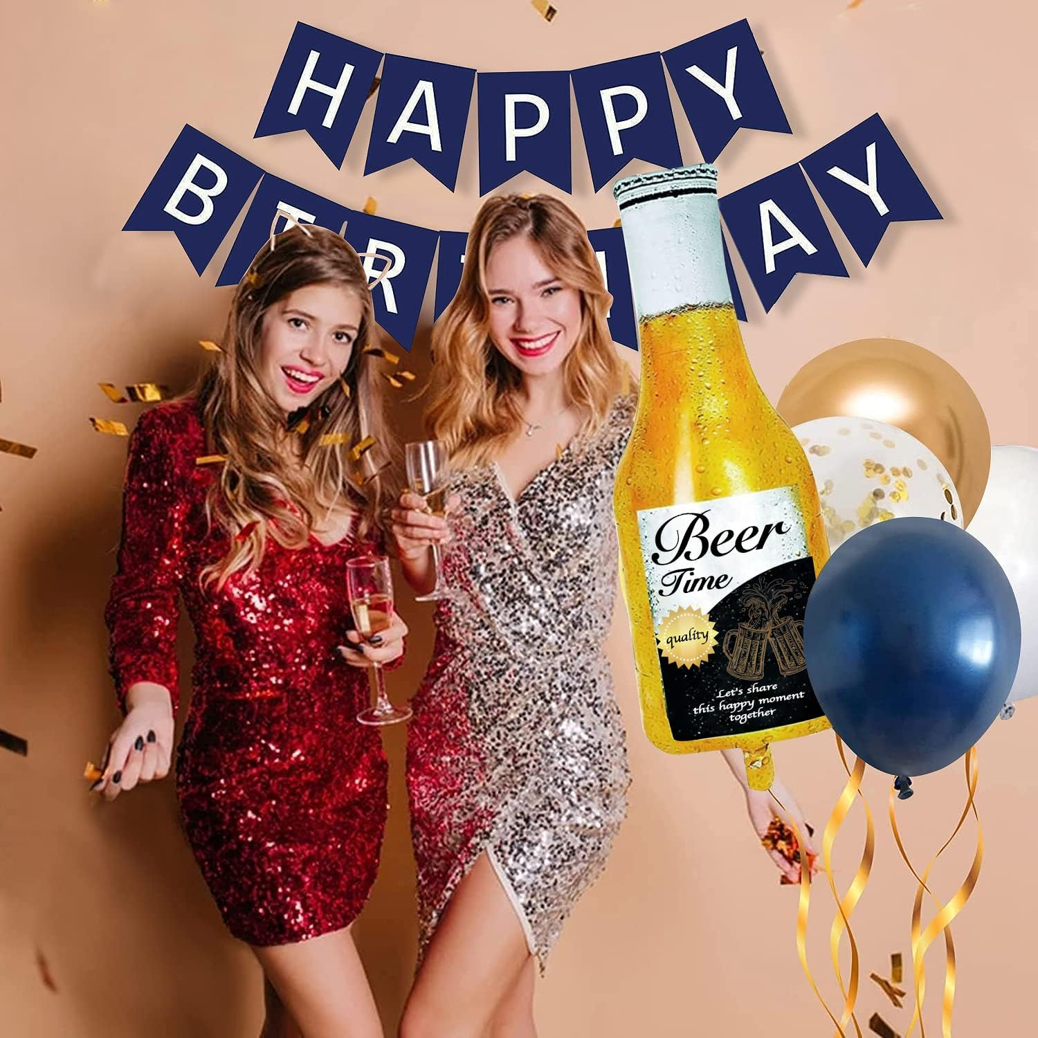 Navy Blue Gold Birthday Party Decorations for Men Women Boys Girls with HAPPY BIRTHDAY Banner, Crown Balloons,Corona Foil Balloons ,Balloon Garland Kit