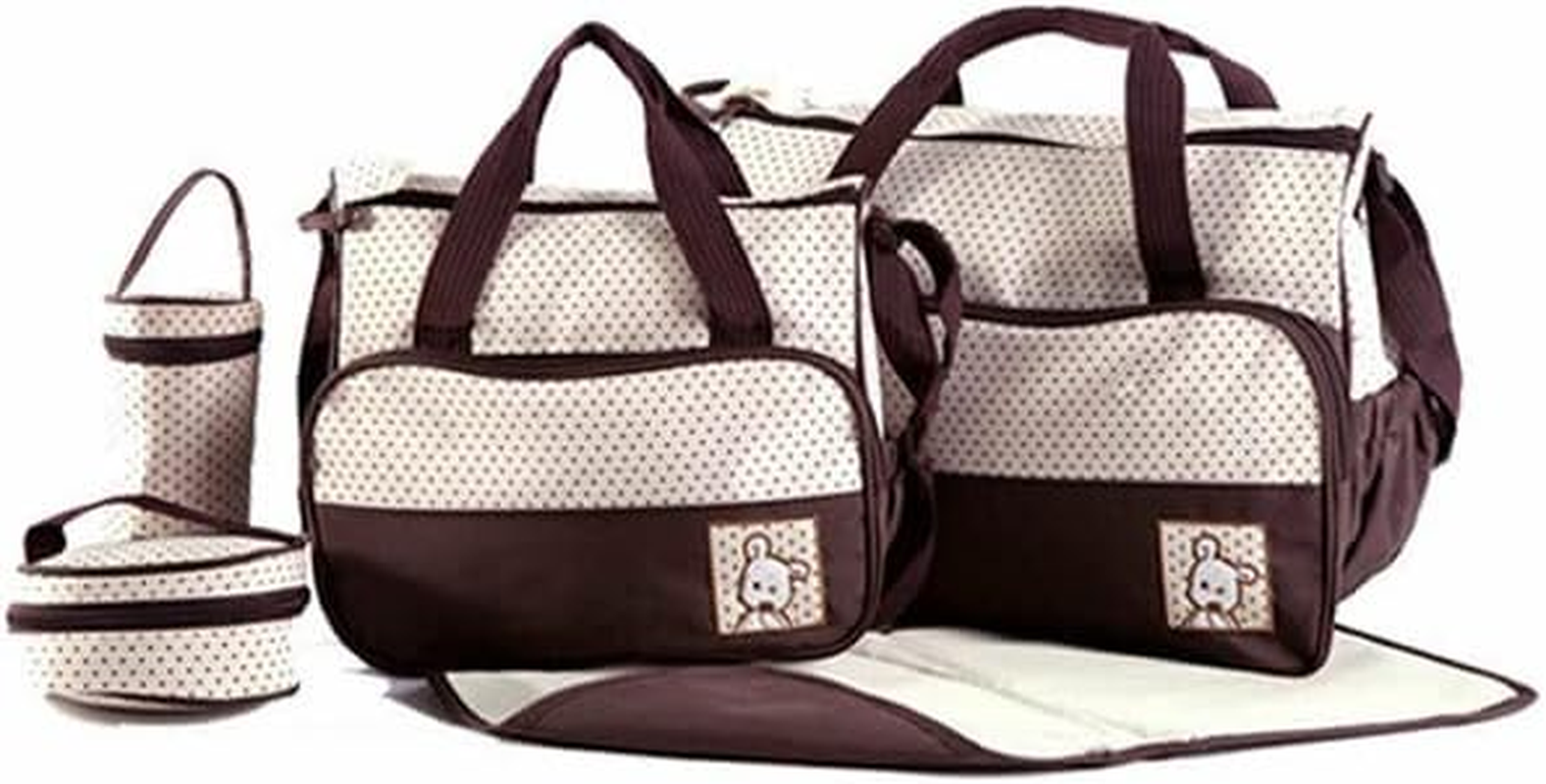 AIMALL 5-Piece Mum Bag Set with Diaper Pad, Floral Canvas Baby Changing Kit - Insulated Bottle Holder & Food Pouch, Shoulder Handbag