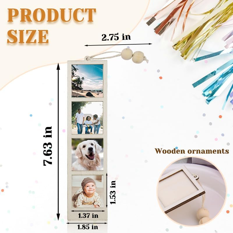 Wood Hanging Photo Frames Christams Xmas Gifts for Friends Family Tree Keepsake Small Picture Frame Ornament for Car Wall Decor Anniversary Decorations image number 1