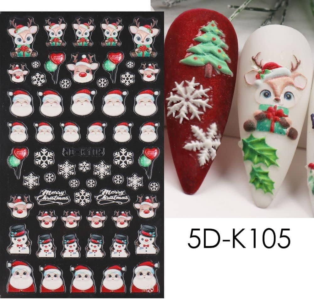 3D Embossed Christmas Nail Art Stickers Decals 4 Sheets 5D Self-Adhesive Pegatinas U&ntilde;as Holiday Red Snowflakes Snowman Nail Supplies Nail Art Design Decoration Accessories - Flower image number 2