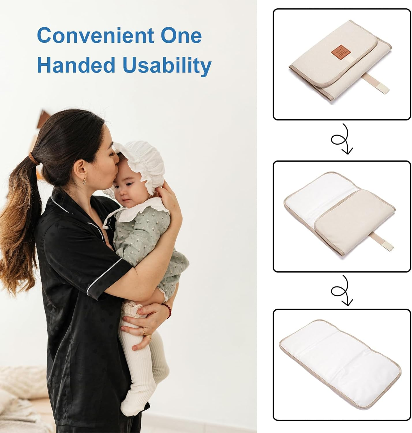 Changing Mat Portable - 1 Pcs Portable Changing Mat, Waterproof Foldable Baby Changer Pads, Machine Washable, Travel Baby Changer Pads for Moms and Dads (Ivory) image number 4