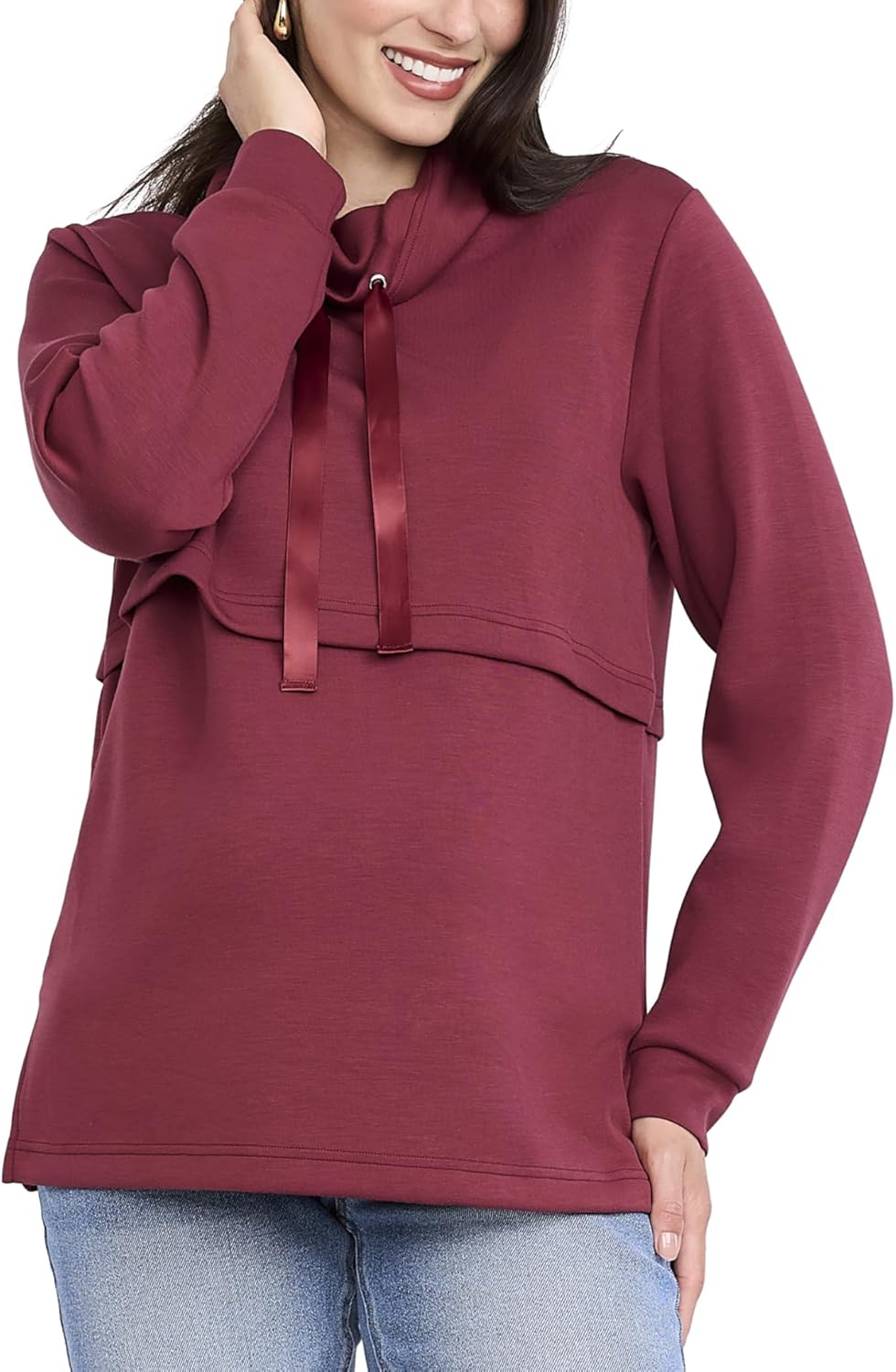 Motherhood Maternity Women'S Long Sleeve Funnel Neck Nursing Pullover Pregnancy Sweatshirt for Breastfeeding image number 6