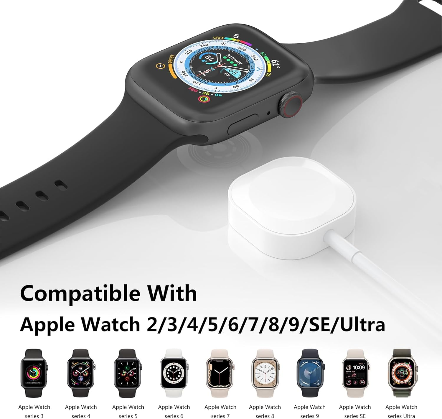 1M Long Magnetic Charger for Apple Watch Charger, Fast Charging Cable USB 100Cm/3.3Ft Cord Compatible with Iwatch Series Ultra/9/8/7/6/Se/Se2/5/4/3/2/1