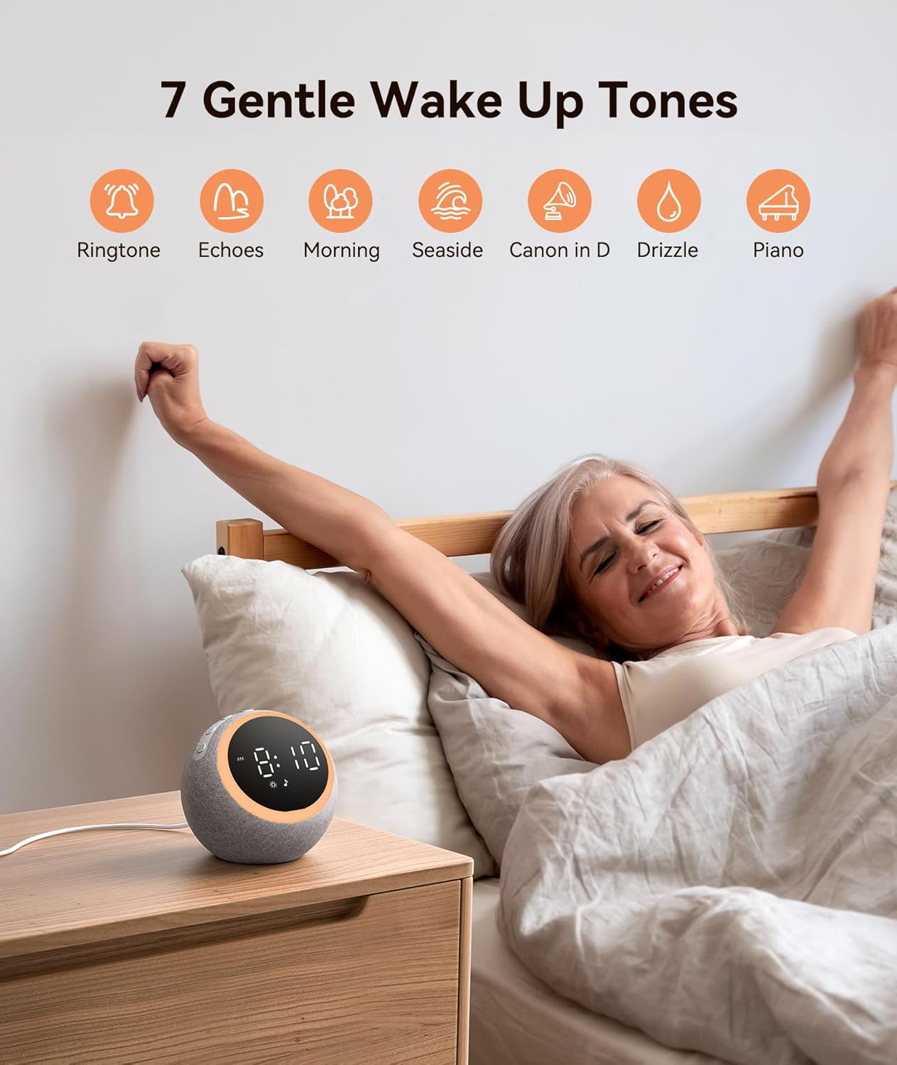 Dreamegg White Noise Machine - Sound Machine with 25 Soothing Sounds, Adjustable Night Light, 0-100% Dimmable Display, White Pink Brown Noise, 7 Alarm Sounds, Alarm Clock for Baby Kid Adult Bedroom image number 3