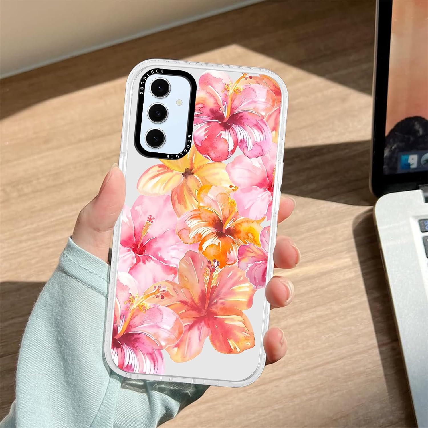 Yoedge Transparent Mobile Phone Case for Samsung Galaxy S24 FE Case, Aesthetic Hibiscus Flowers Summer Pattern Shell Design Girls Gift Protective Case Silicone Case for Samsung S24 FE 6.7 Inches