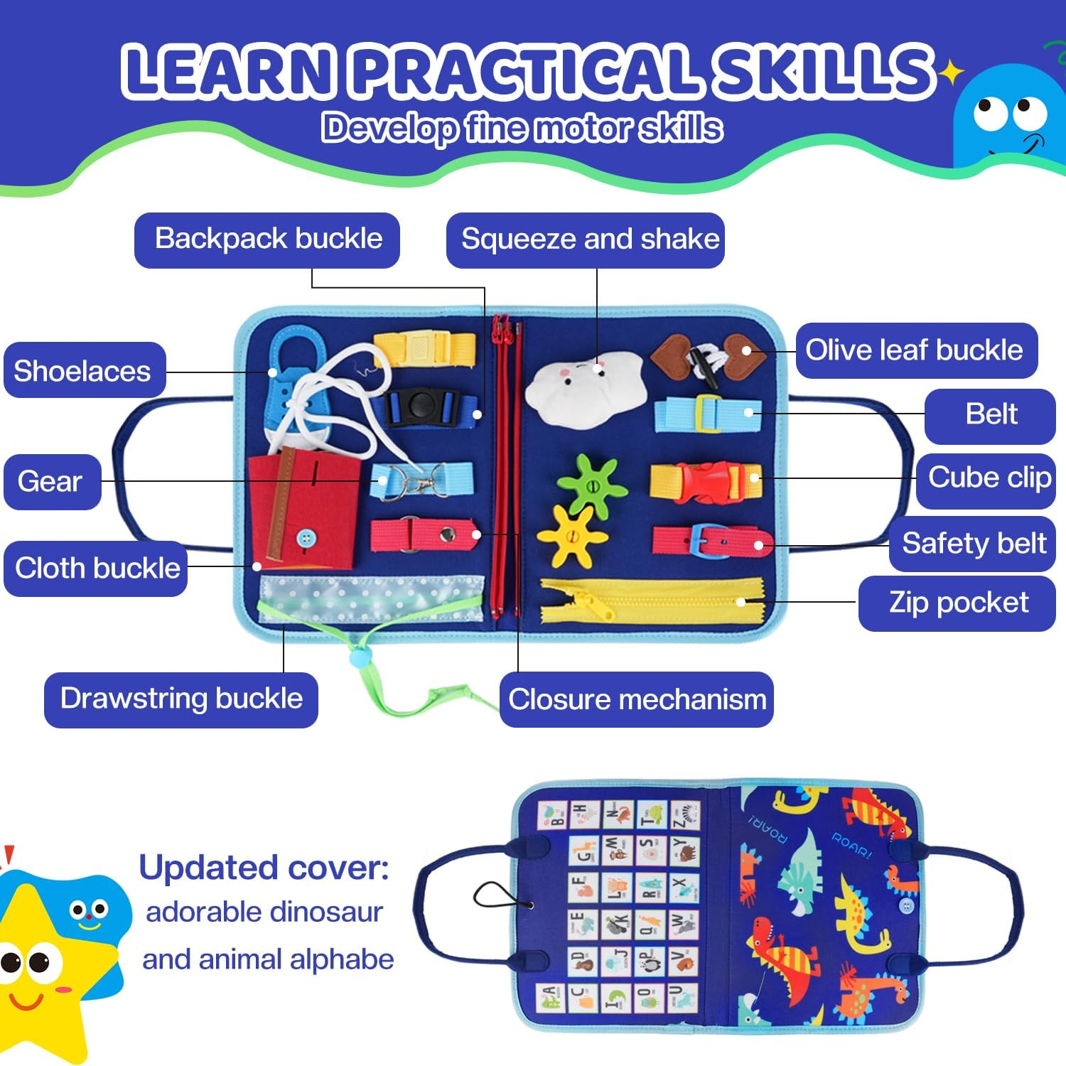 Xkimos Busy Board, Toddler Busy Board Montessori, Toddler Sensory Toys Preschool Educational Busy Book Travel for Toddlers 3 4 5 Year Old Girls Boys Plane Car Activities Baby Quiet Book (Blue) image number 6