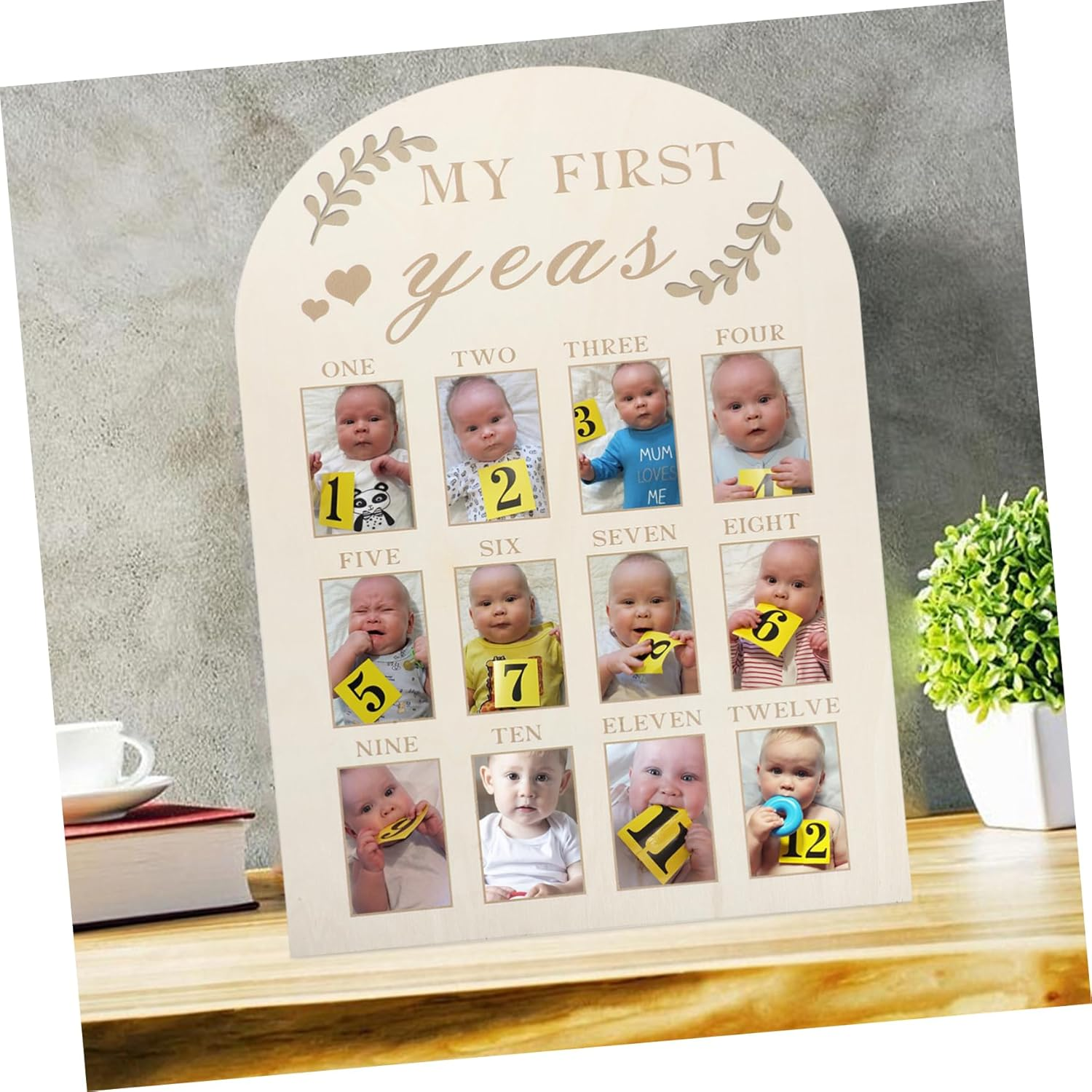 Vaguelly Sturdy Wooden Photo Frame for First Year Newborn Milestones Month Keepsake image number 2