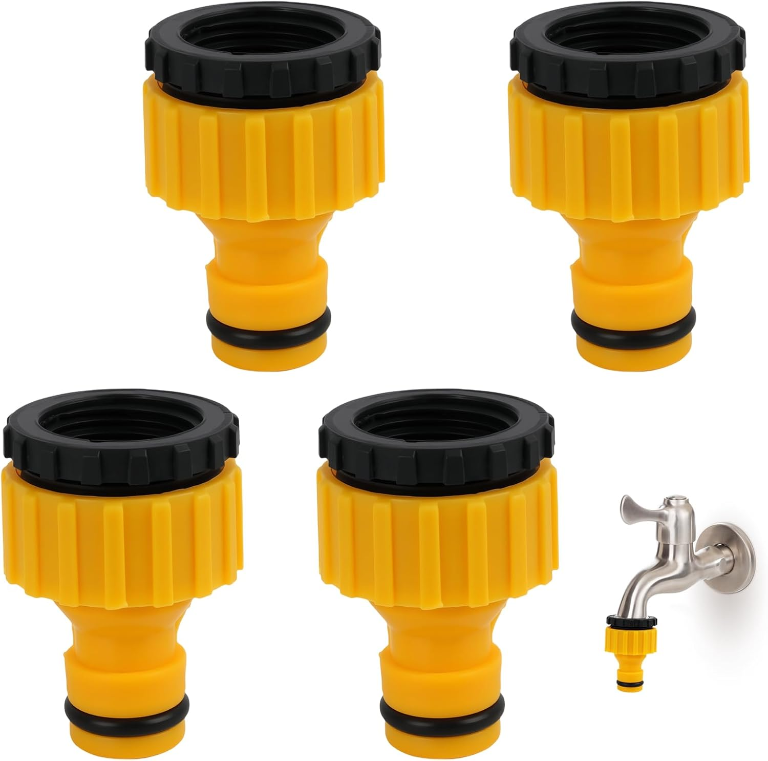 4-Pack Universal Hose Tap Connector Set, Durable Plastic 2-In-1 Threaded Faucet Adapter, Compatible with 3/4" and 1/2" Taps for Garden, Kitchen, Outdoor Use - Includes Sealing Rings image number 3