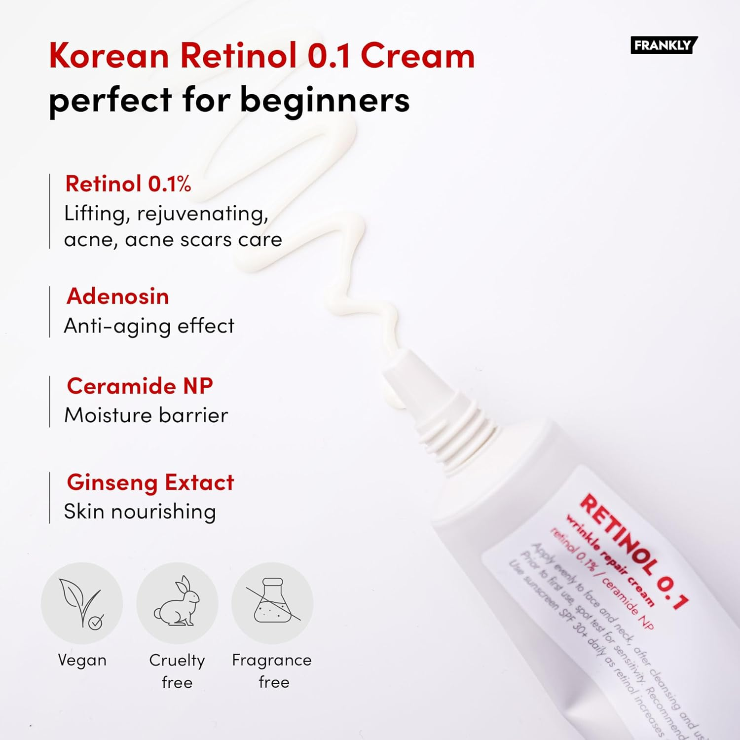 FRANKLY Retinol 0.1% Cream, 1.01 Fl Oz - Beginner Retinol | Night Cream | with Ceramides & Natural Ginseng | Anti-Aging, Wrinkles Care, Reduces Congestion and Hyperpigmentation | Korean Skin Care image number 2