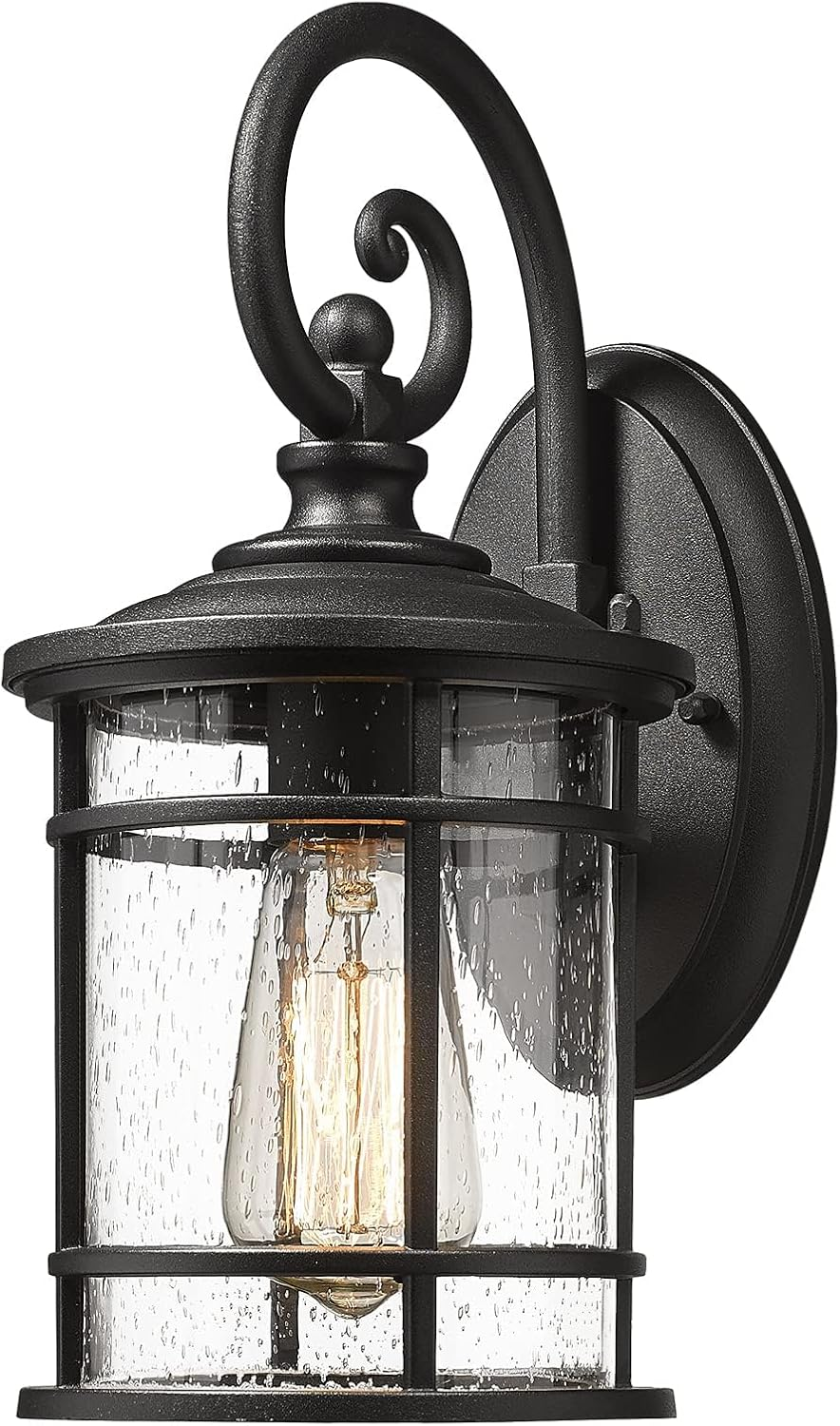 EMLIVIAR Outdoor Wall Light Fixture - Modern Exterior Wall Sconce for House with Seeded Glass Shade, 12.4 Inch Height, Black Finish, XE229B-S BK