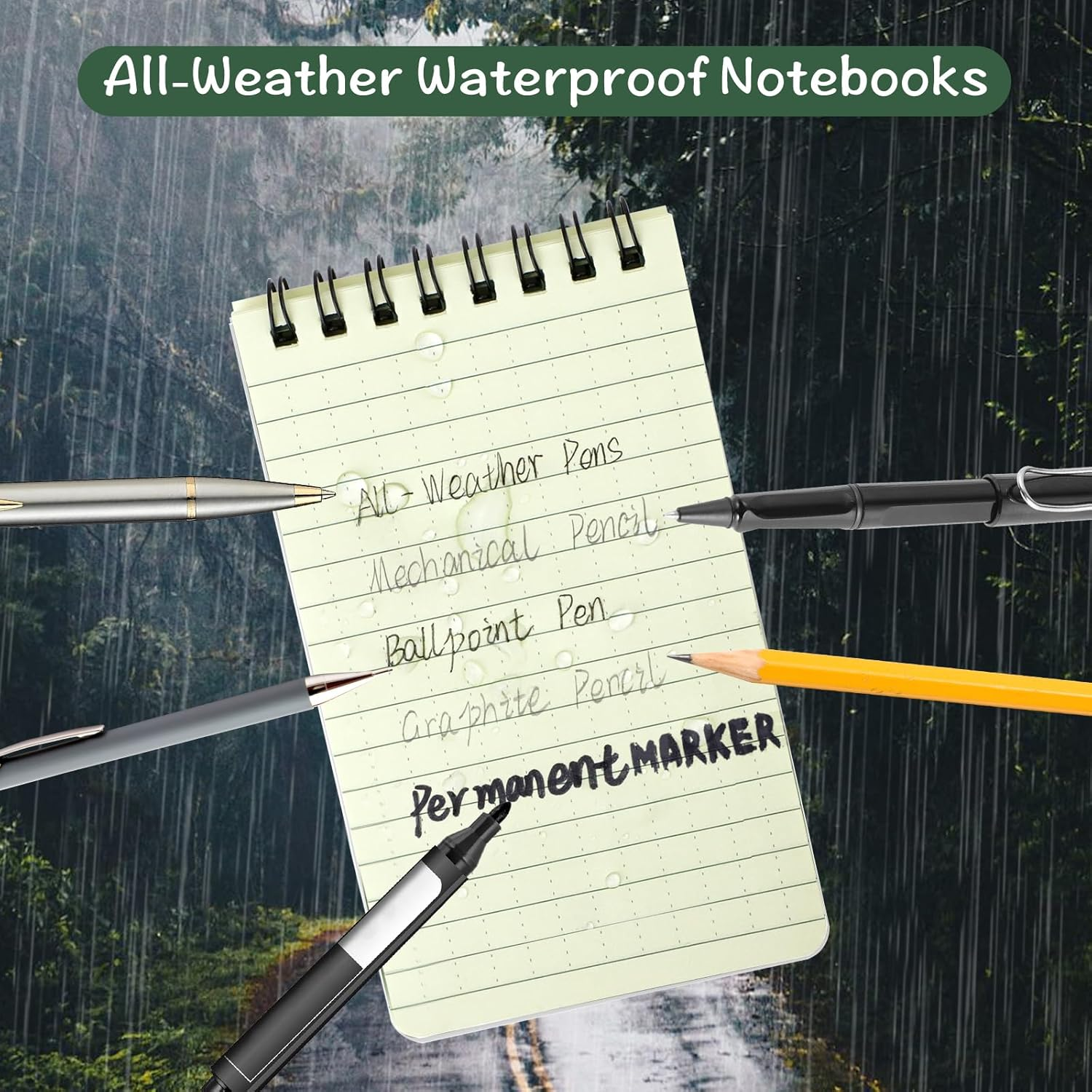 JINGIHE Waterproof Notebook, 6Pcs Spiral Notebook, 3X5&rdquo; All Weather Stone Paper Pocket Notepad, All Weather Notebook for Kids Adults Home School Office Outdoor Activities (50 Pages, Black) (Mix Color) image number 4