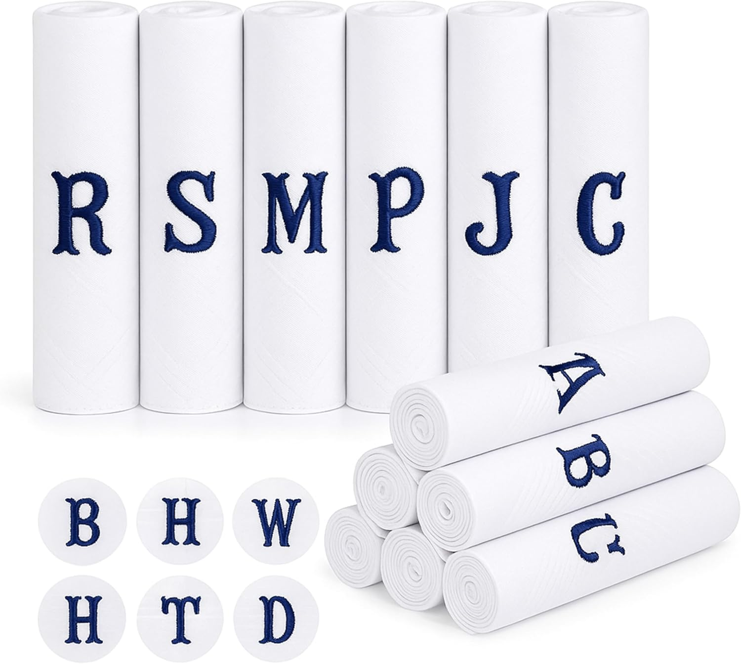 Dudu N Girlie Taschent&uuml;cher F&uuml;r Herren/Herren, Satin, Mit Gestickten Initialen, Wei&szlig; image number 3