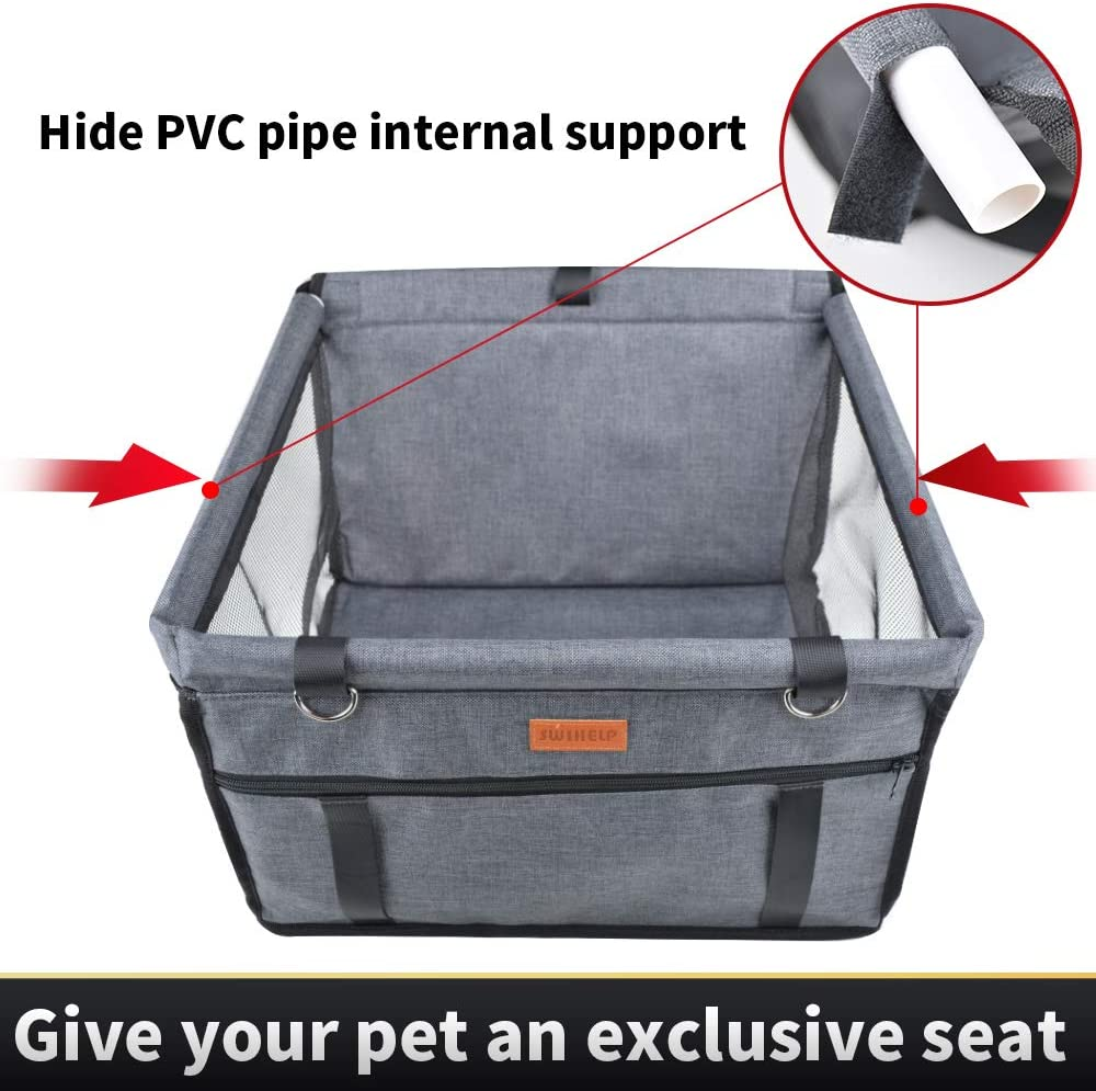 SWIHELP Dog Car Seat Puppy Portable Pet Booster Car Seat with Clip-On Safety Leash and PVC Fram, Anti-Collapse,Perfect for Small Pets - Black image number 6