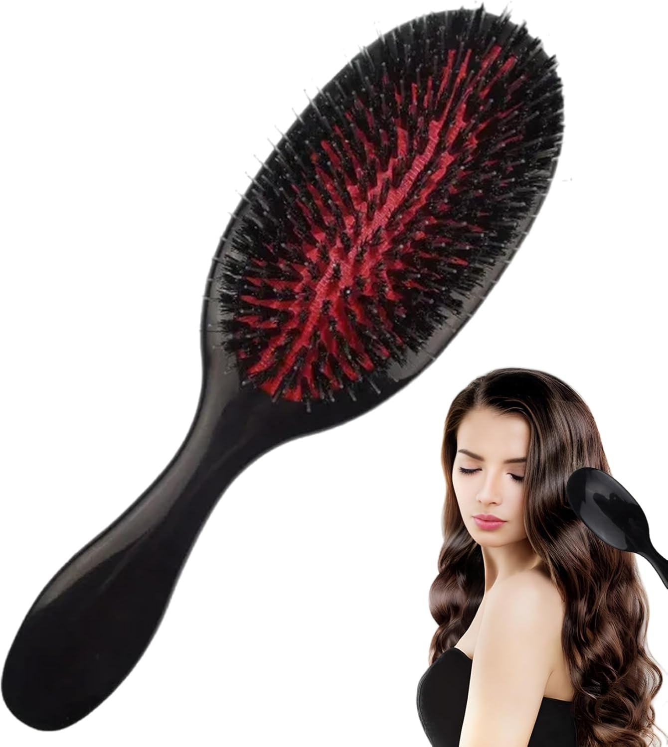 Boar Bristle Hair Brush, 8.5X2.6 Inch Hair Extension Brush with Comfortable Grip, Soft Natural Bristles Comb Paddle Detangling Hairbrush for Women Men- image number 5