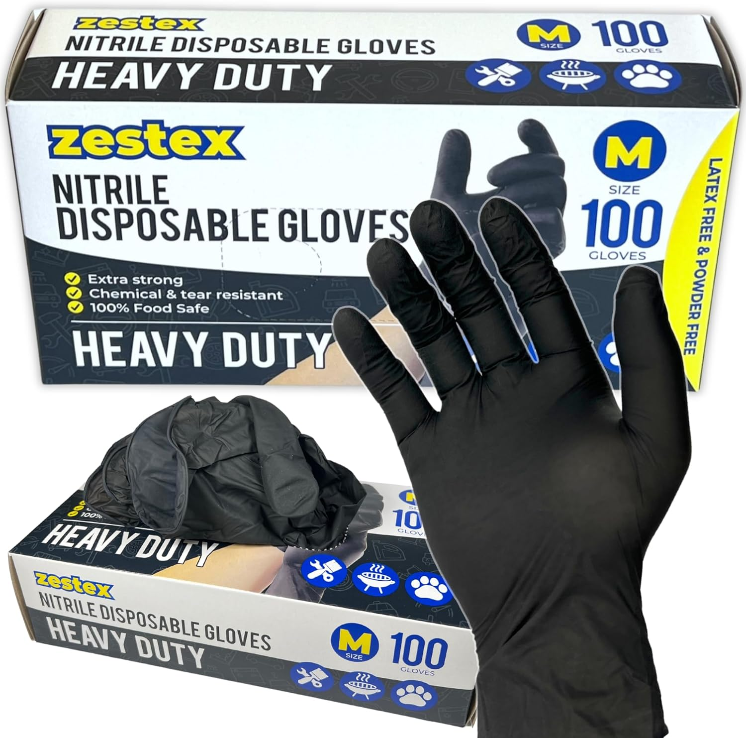 Nitrile Heavy Duty, Latex-Free & Powder-Free, Non-Sterile Food Safe Extra Strong Disposable Glove, Black, Medium, Case/100 image number 2