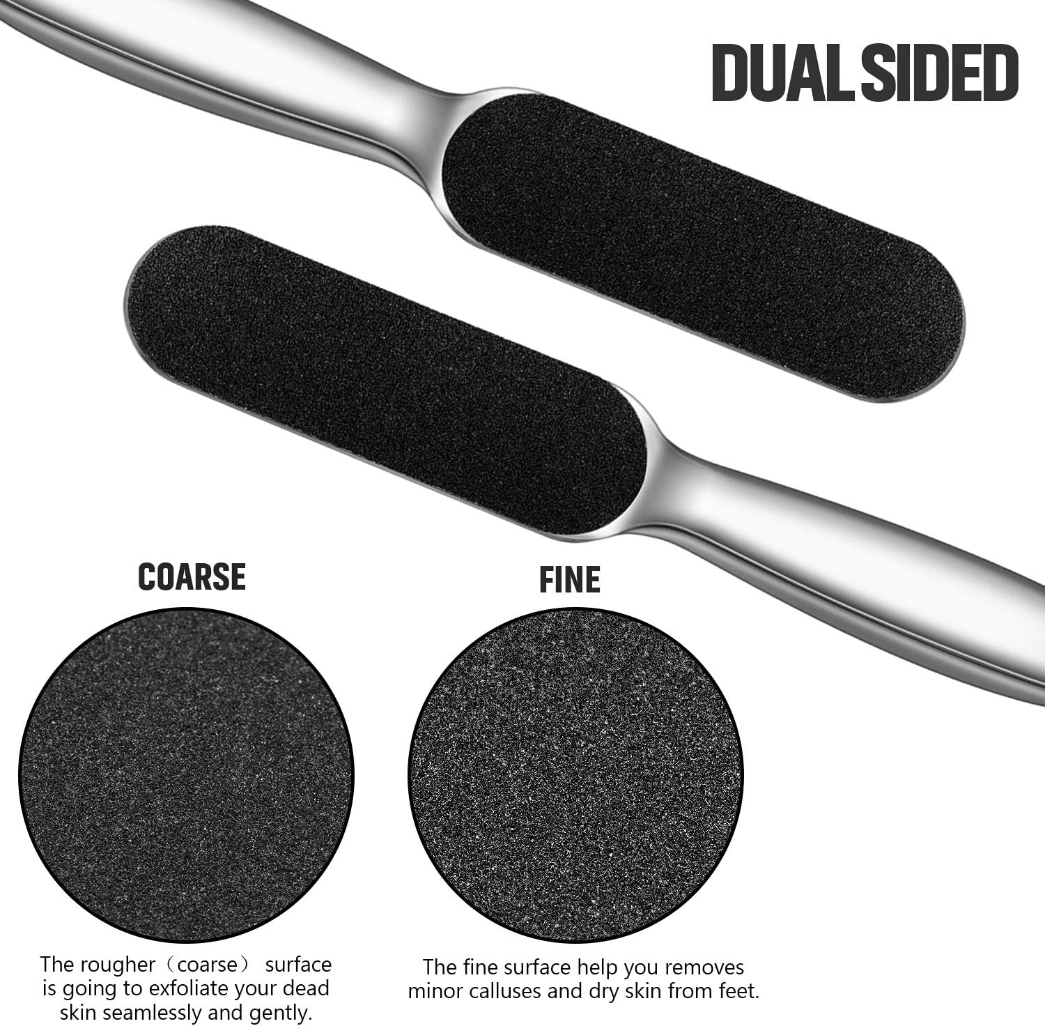 Mudder 2 Pieces Stainless Steel Pedicure Foot File Callus Remover Foot Scrubber Rasp with 20 Replaceable Coarse/Fine Double Side Reusable Pads for Care Cracked Skin Callus Remover Tool(Silver) - Ivory image number 4