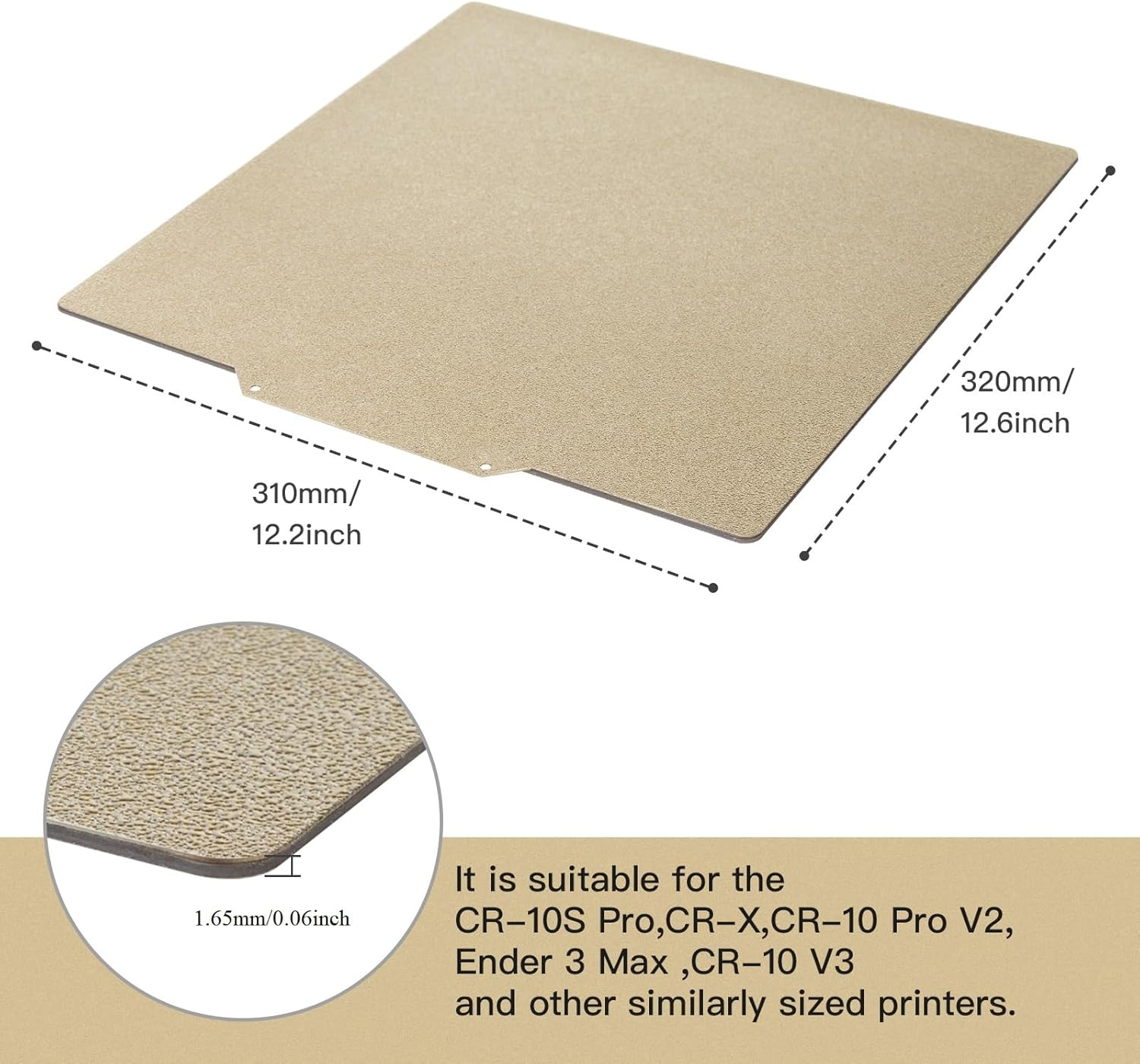 HICTOP 310X320Mm Room Temperature Print Textured PEI Sheet Single Side Print Bed | Fit for CR-10 V2,CR-10 V3,CR-10S Pro,Cr-X, CR-10 Pro V2,Ender 3 Max,Ender 3 Max Neo, Most 310X320Mm 3D Printers image number 1