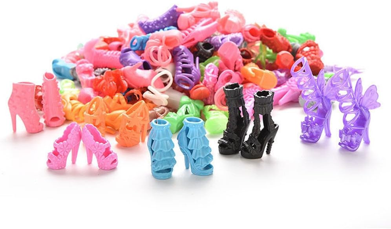Doublewood 50Pairs 11.5" Fashion Doll Shoes Different Assorted Colors High Heel Shoes Doll Boots Flat Shoes Set for Barbie Doll image number 4