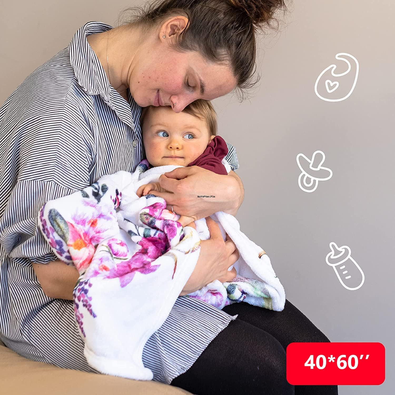 Baby Monthly Milestone Blanket Girl - Floral Plush Fleece Baby Photography Backdrop Memory image number 2