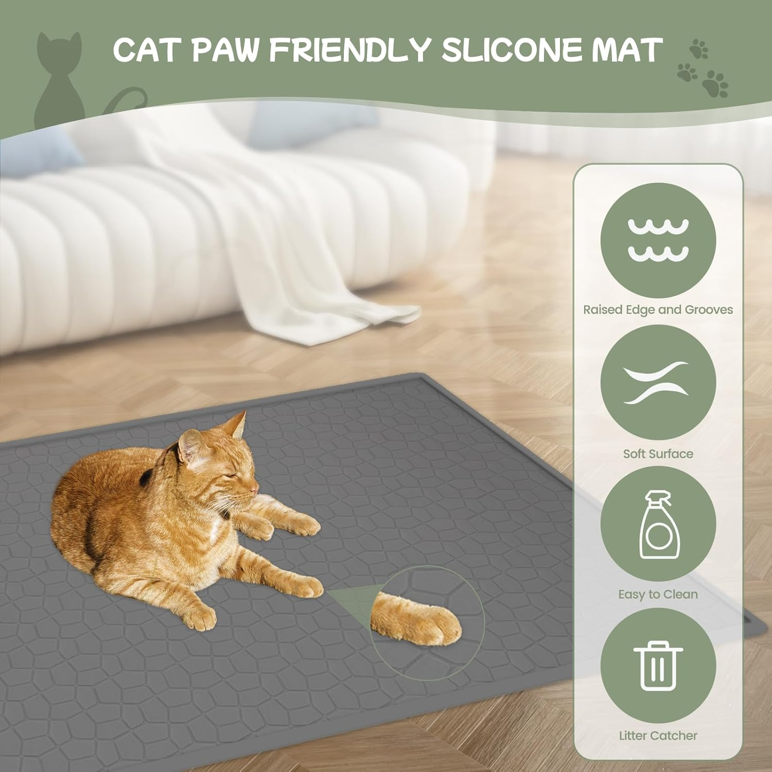 Homegroove Cat Litter Mat, 34"X22" (86X55Cm) Large Litter Box Mat for Litter Trapping, Waterproof Kitty Litter Mat for Indoor Cats, Cat Litter Catcher Mat for Floor, Non-Slip, Easy to Clean image number 4