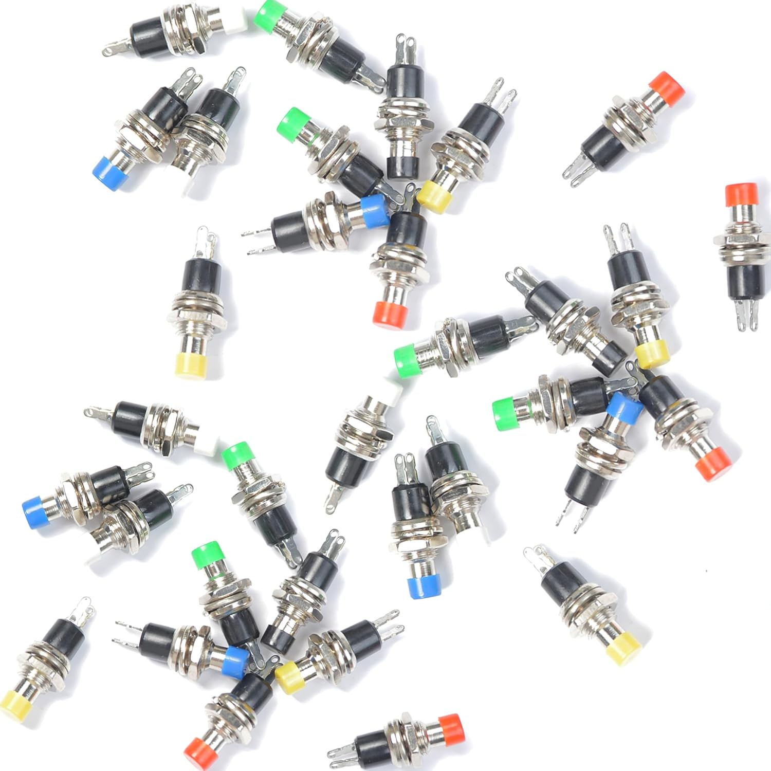 Lonely Binary 24-Pack PBS110 Momentary Push Buttons &ndash; Assorted Color Panel Mount SPST On-Off Switches for Arduino, ESP32, Raspberry Pi Pico & DIY Electronics image number 1