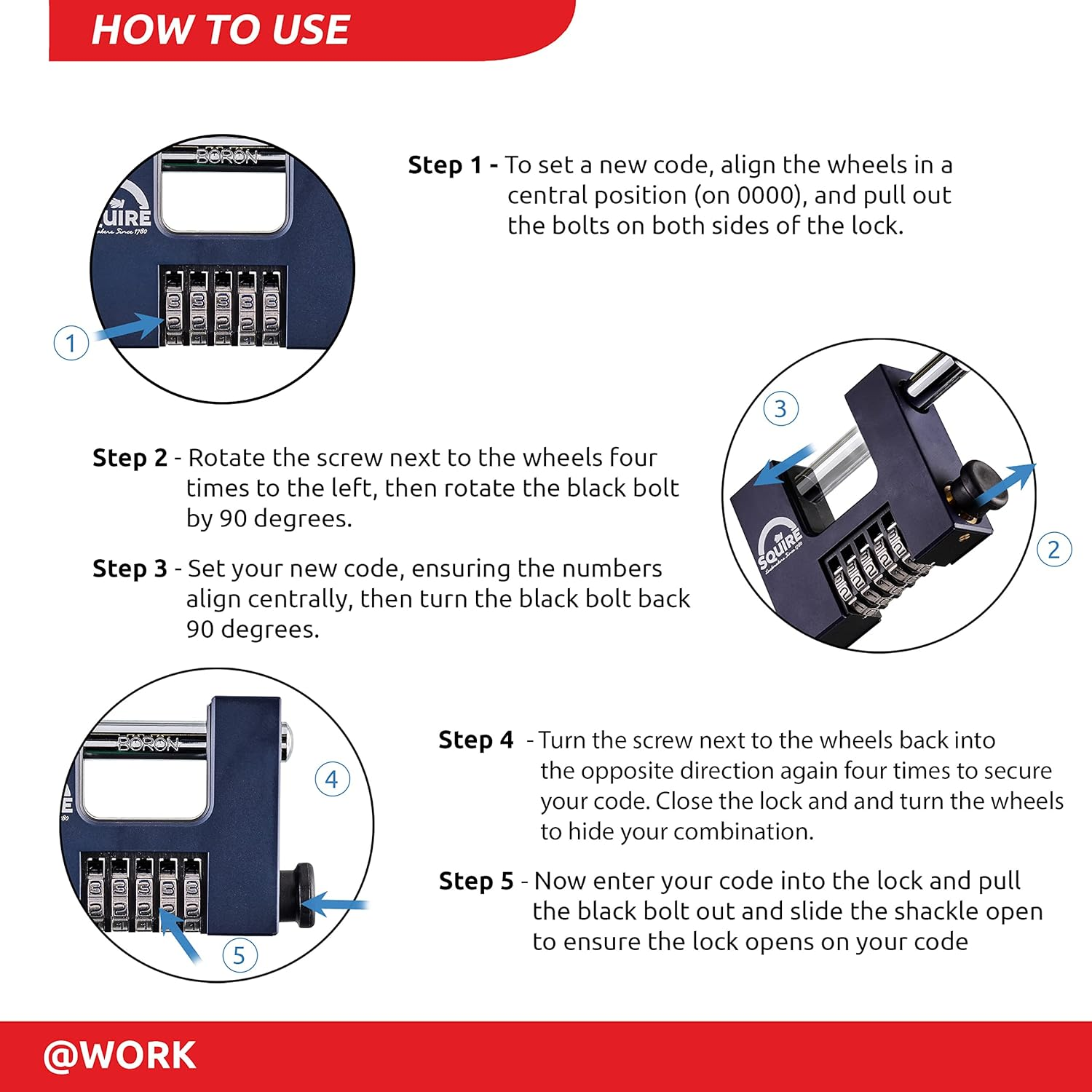 Squire Heavy Duty Padlock (CBW85) - 5 Wheel Combination - Alloy Steel for Corrosion Resistance - Ideal for Gates, Garages and Large Sheds (Blue, 85 Mm)