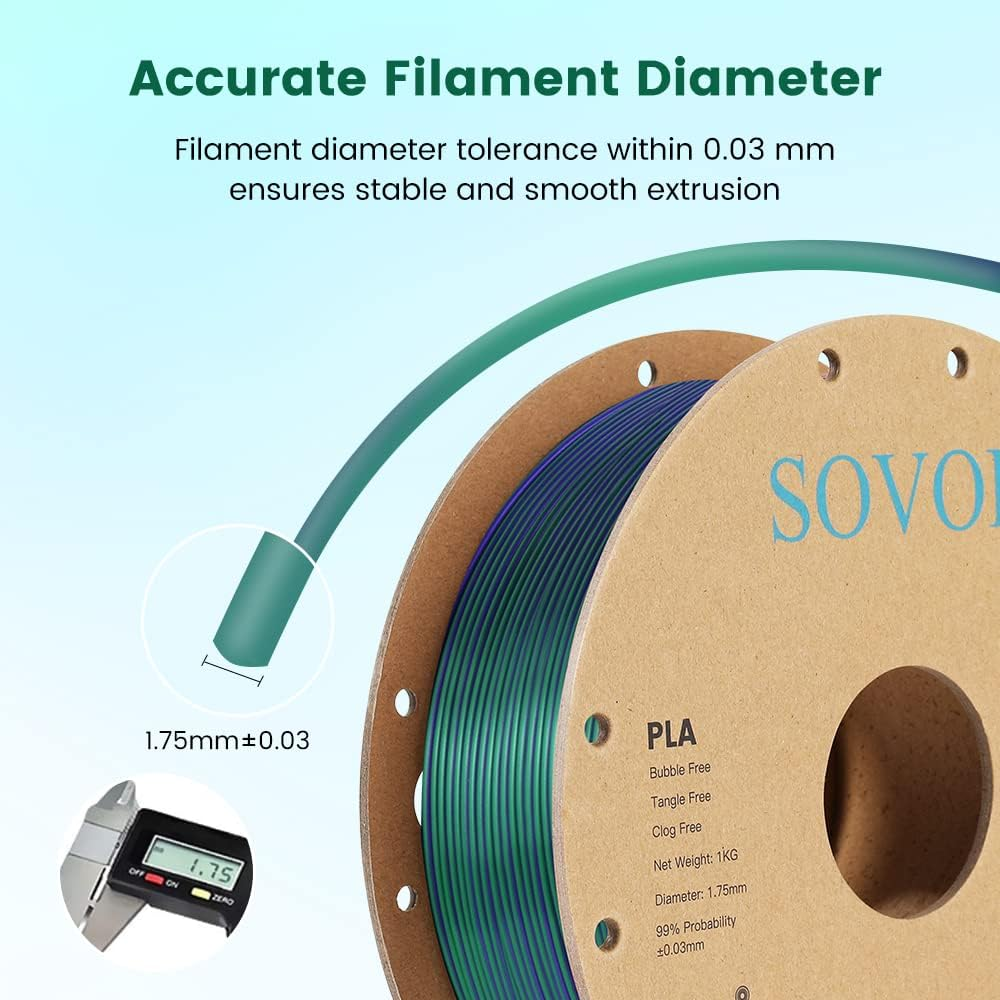 Sovol Silk PLA Filament 1.75Mm, Tri Color Bronze Purple Green Co-Extrusion Material Dimensional Accuracy +/-0.03Mm, 1Kg/2.2Lbs image number 4