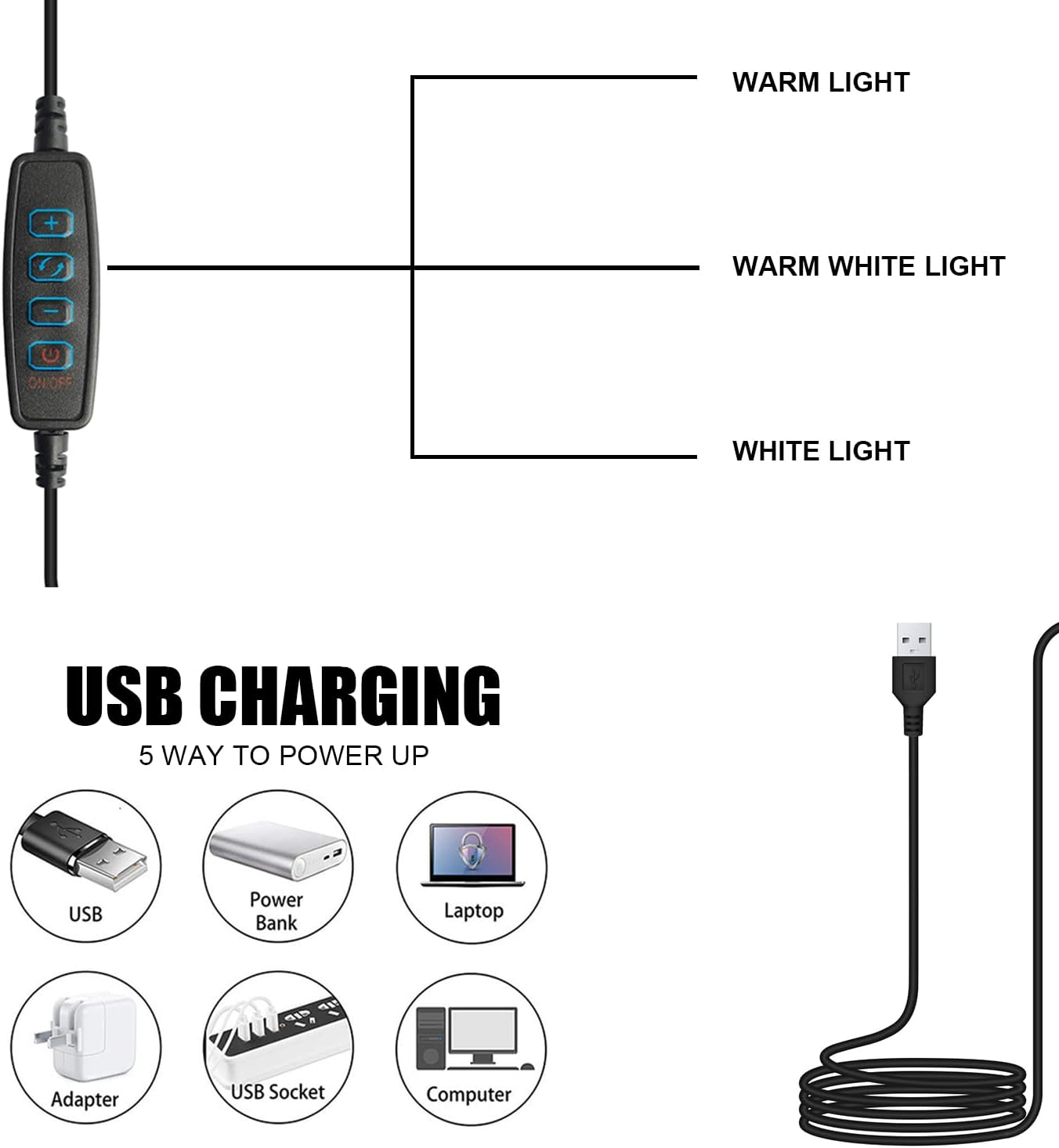 Clip on Desk Lamp, Clip on Light Reading Lights, 48 LED USB Desk Lamp with 3 Color Modes 10 Brightness, Clip Light Eye Protection Reading Lights, 360 &deg; Flexible Gooseneck Clamp Lamp for Work Study image number 5