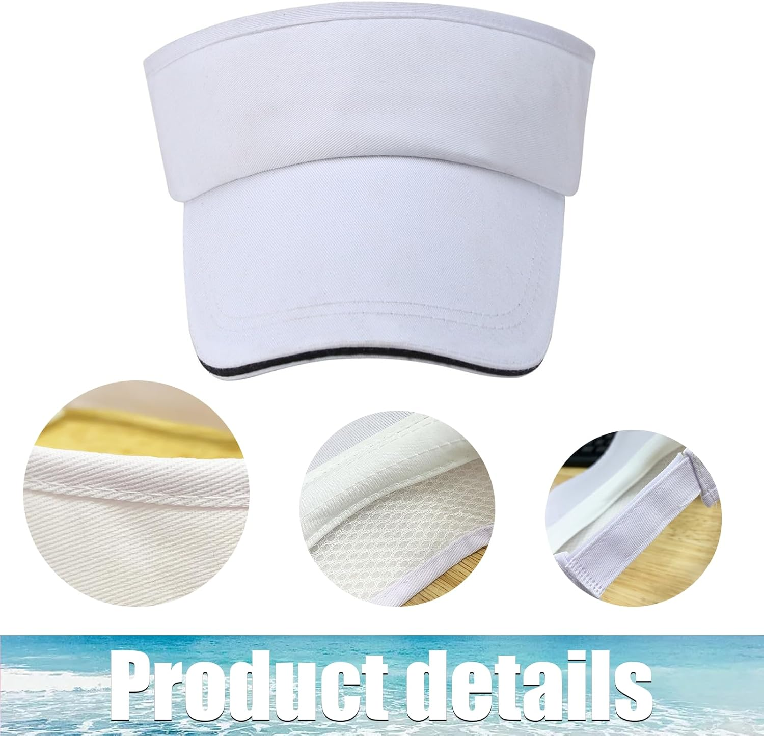 NHTJTHE 2 X Visor Cap, Breathable and Sweat-Absorbing Summer Cap with Sun Visor, Unisex, Adjustable, Outdoor Visor Cap, for Golf, Cycling, Fishing, Tennis, Running (1 Black + 1 White), Black image number 5