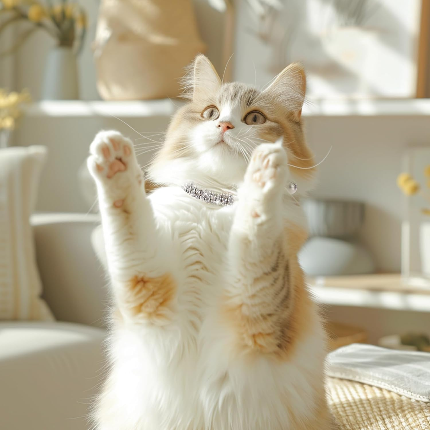 Psyqtsuary Pink Cat Collar with Bell, Rhinestones, Soft Breakaway Collar, Adjustable, Cute Cat Collar, Bling Cat Collar, Cat Accessories, Small Dog and Cat