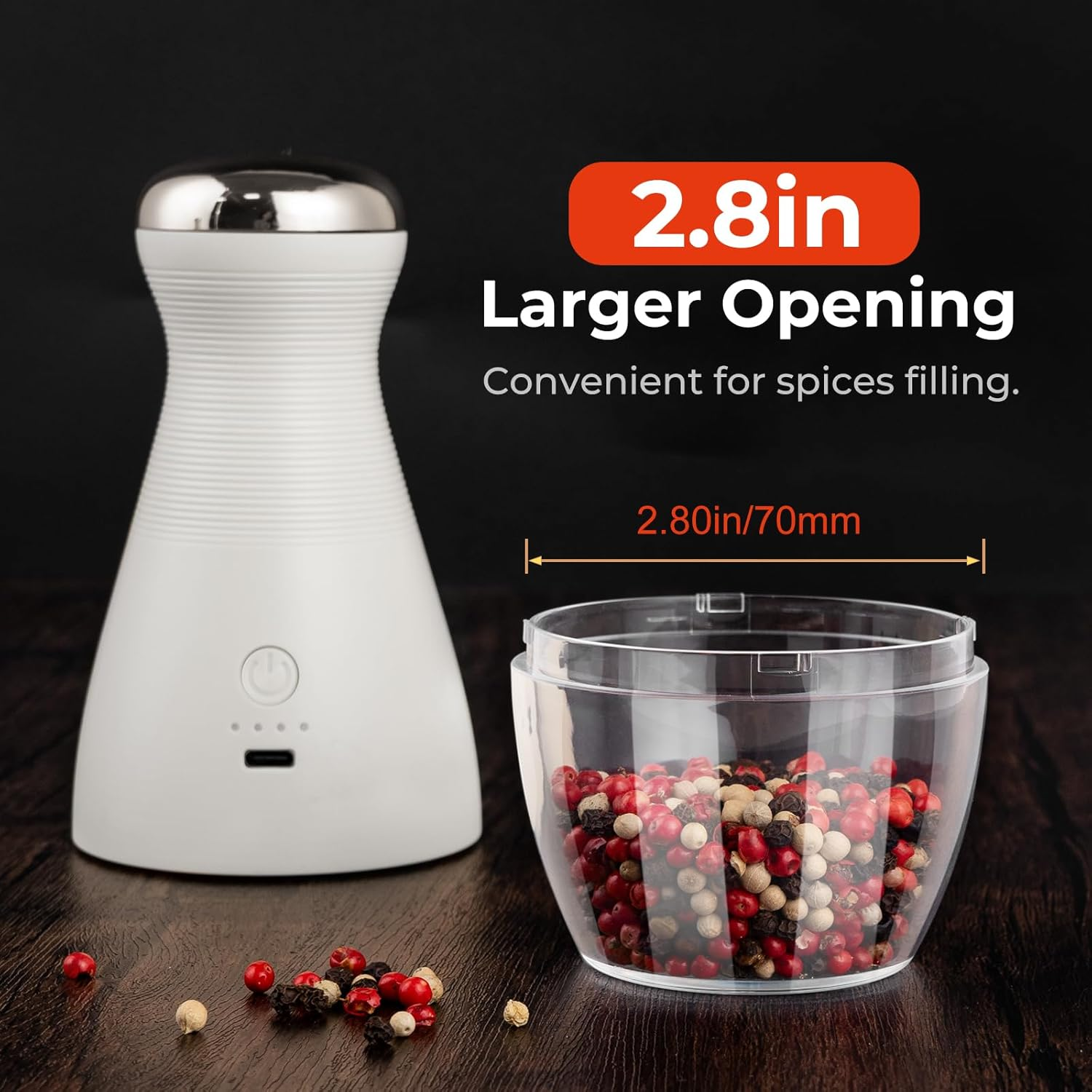 Gravity Electric Salt and Pepper Grinder Set, Adjustable Coarseness Rechargeable Automatic Pepper and Salt Mills One Handed Operation 2Pcs,White image number 2