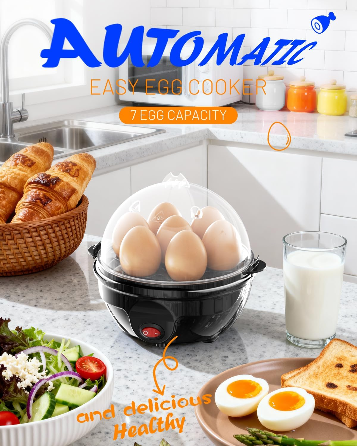 Billord Egg Cooker - Boiler Rapid Electric Egg Steamer, Cooks 7 Eggs Hard Medium Soft Boiled Poacher, One-Button Operation, Quick and Efficient, Foolproof Cooking, Compact and Easy to Clean, BPA Free image number 1