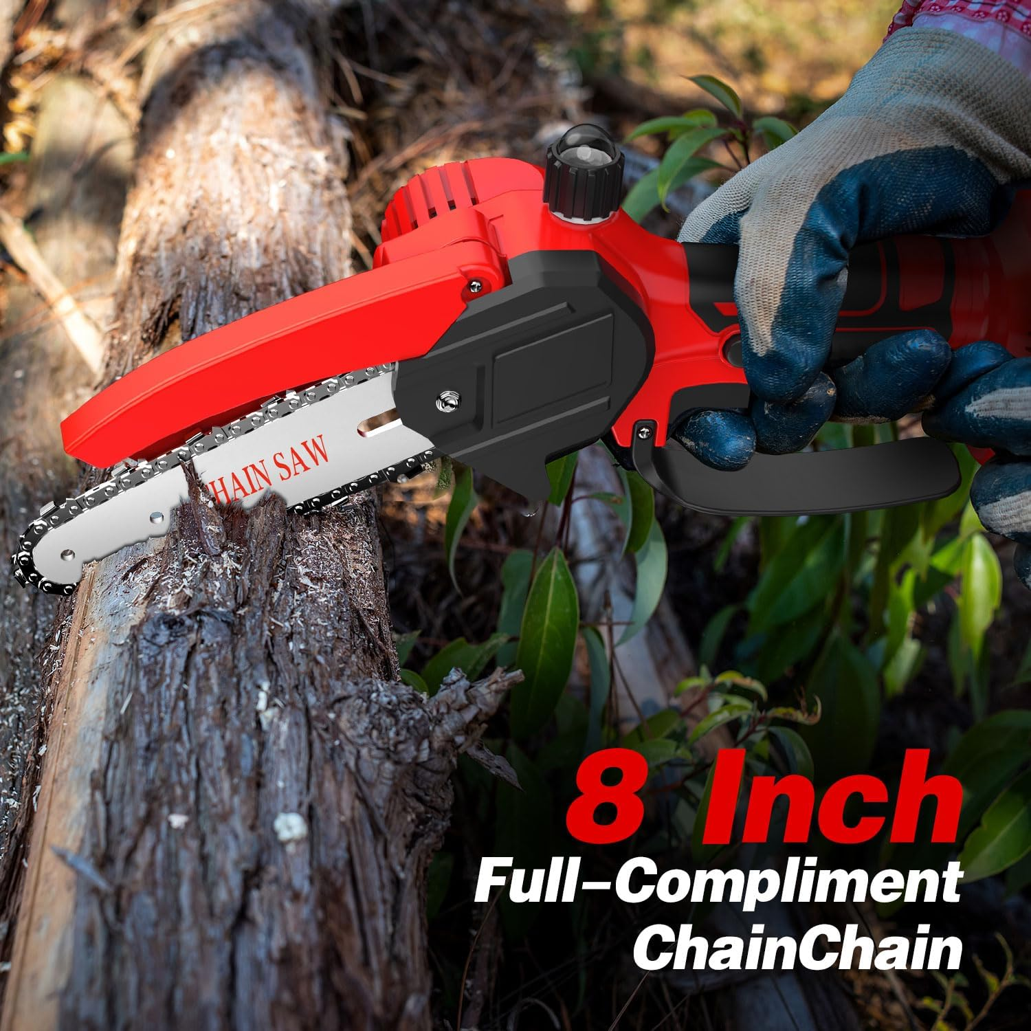 Lmozim 2-In-1 Cordless Pole Chainsaw & Mini Handheld Chainsaw, 21V 8 Inch Electric Poles Pruner, Extension Rod up to 153Cm, 2 Replaceable Chains Tree Pruning Pole for Garden Yard Red 4000Mah Battery