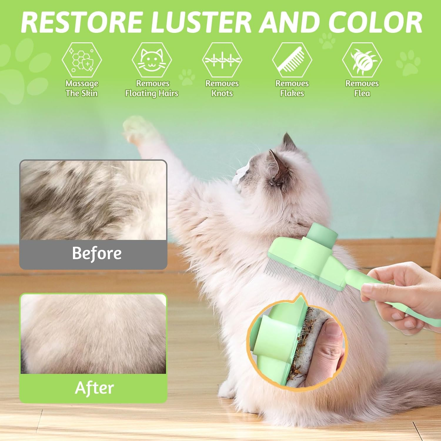 Hlayshing Pack of 2 Self-Cleaning Flea Comb for Pets, Self-Cleaning Care Comb for Dogs and Cats, Flea Comb for Cats Dogs, for Cat Owners, Christmas & Birthday Pet Comb image number 5