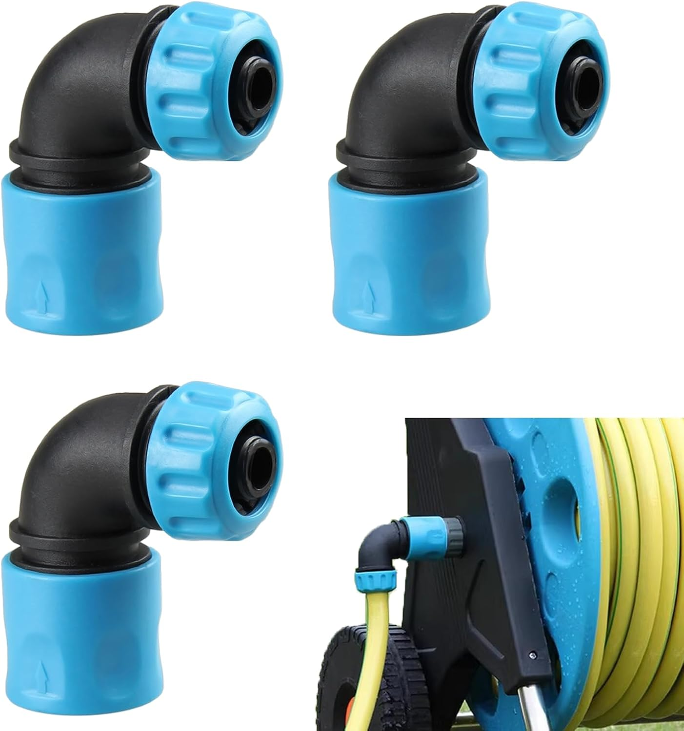 3 Pack 90 Degree Hose Elbow Connector - 1/2 Inch ABS PP TPR Plastic Garden Irrigation Fitting - Compatible with Gardena System, Car Wash & Watering Pipes (Blue) image number 3
