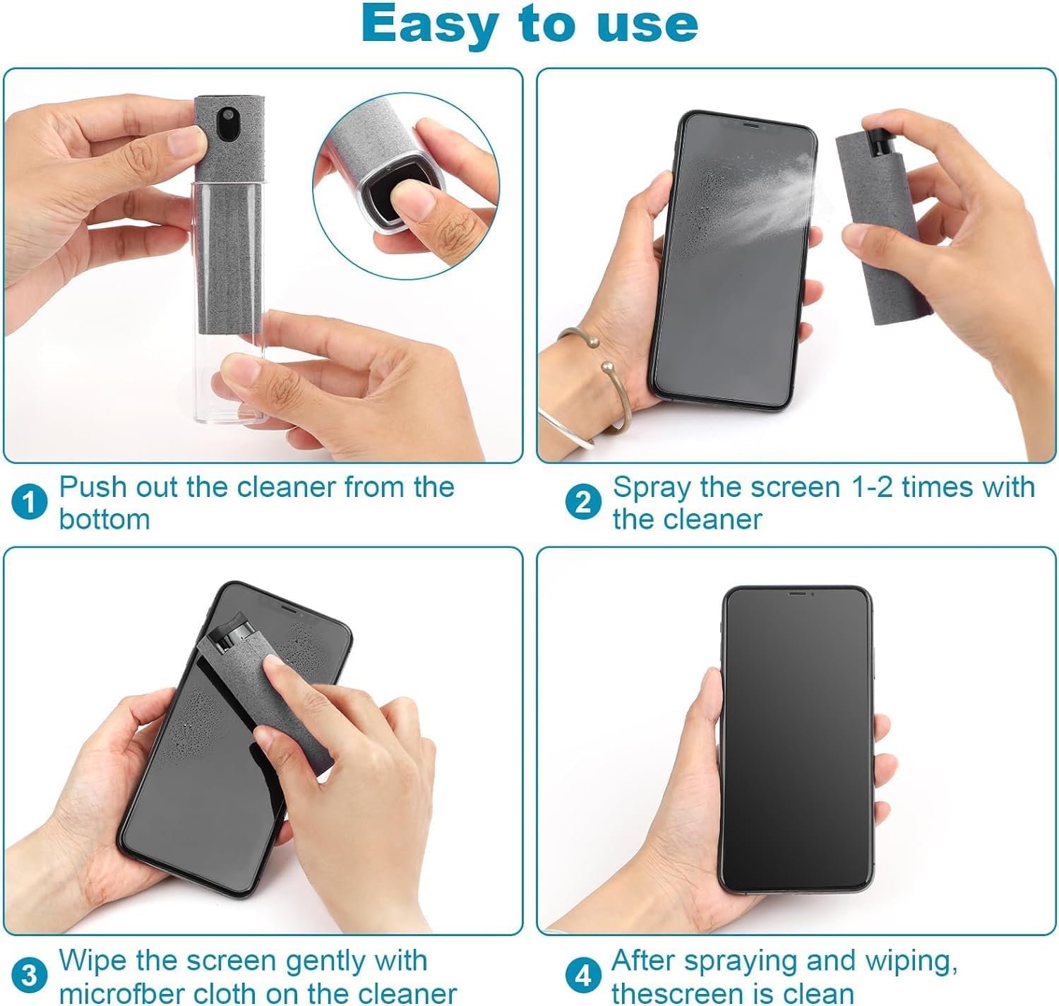 2 Pack Screen Cleaner Spray and Wipe Touchscreen Mist Phone Screen-Cleaner for Laptop,Car,Computer,Tablet,Monitor,Iphone Screen Clean Tool(Gray+Gray) image number 5