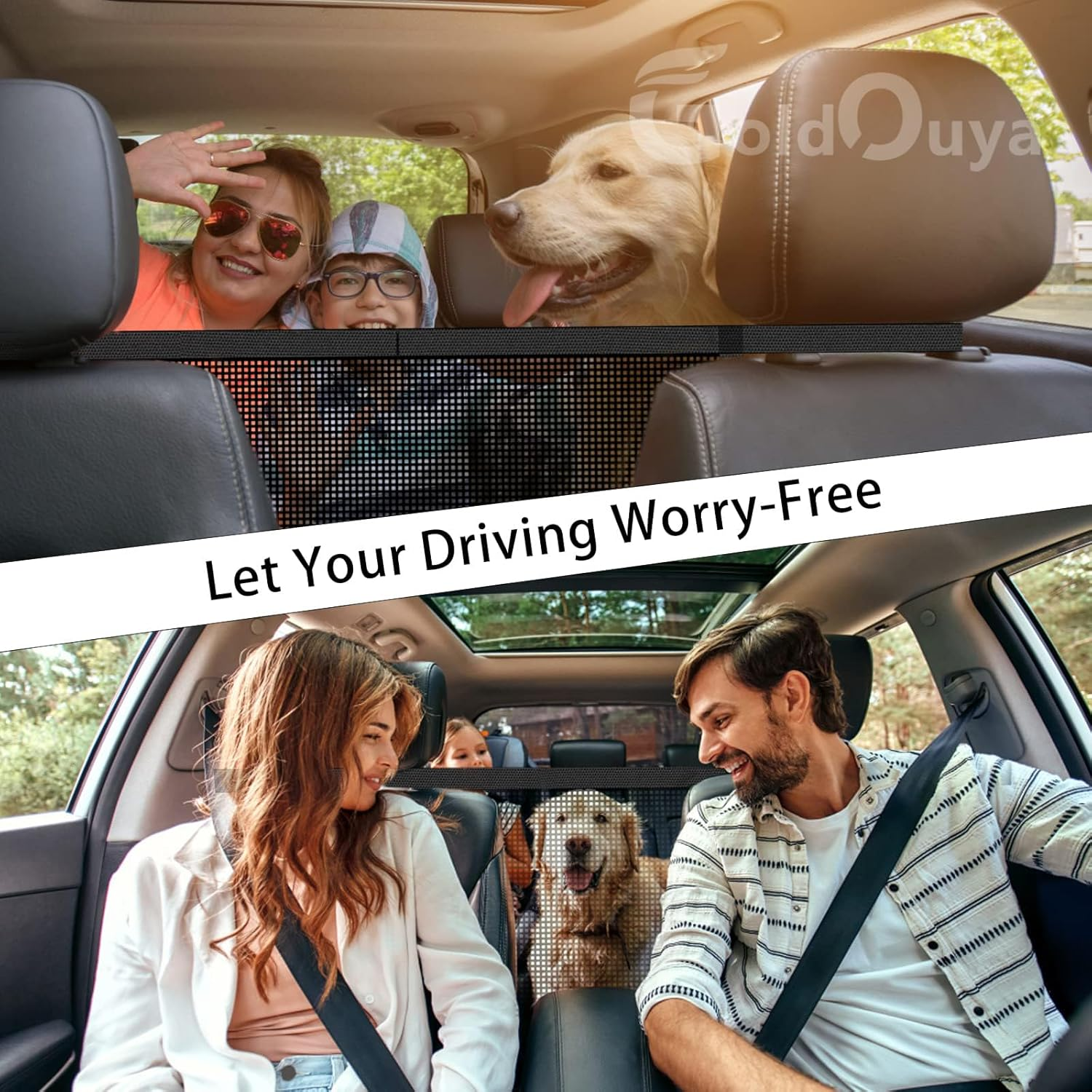 Goldouya Dog Car Net Barrier, Sturdy Mesh Barrier, Car Divider for Steadily Driving with Pets, Automobile Universal Fixed Adjustment Belt