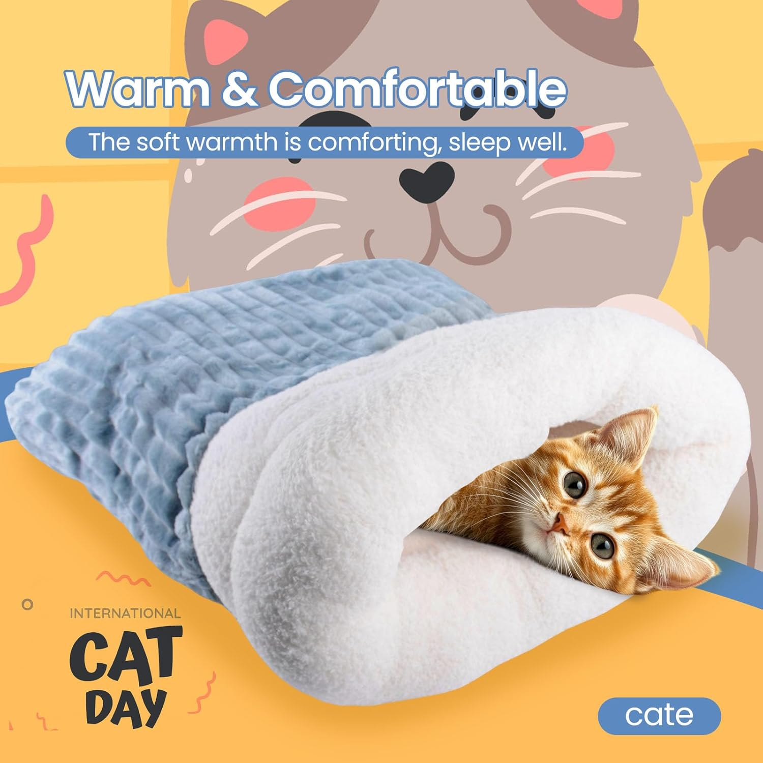 Winter Cat Sleeping Bag Cozy Plush Pet Bed Self-Heating 360&deg; Wrap Comfortable Pet Snuggle Sack for Cats and Dogs Warm Cat Cave Winter Sleep Bag(L) image number 3