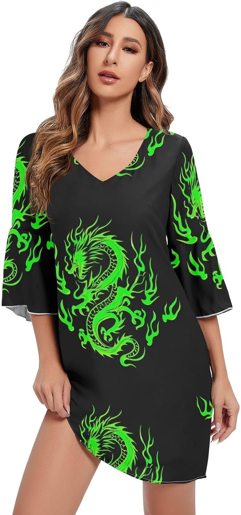 Green Dragon Black V Neck Line Dress Printed Line Maternity Dress S-XXL image number 2