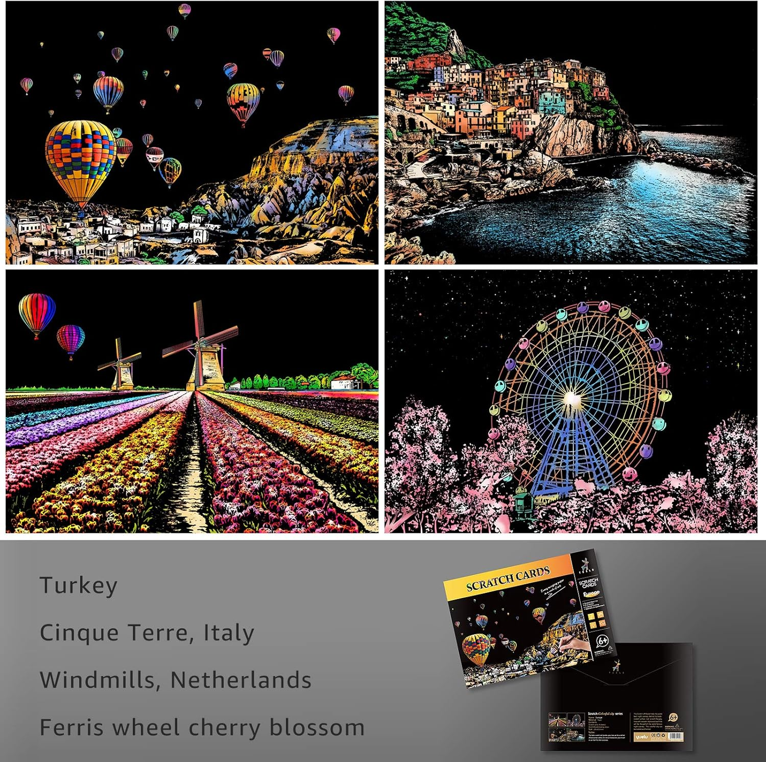 Scratch Art for Kids & Adults, Rainbow Engraving Painting Landscape Scratchboard(A4) Crafts Set: 8 Sheets with 4 Tools - New York, Statue of Liberty, Golden Gate Bridge, Manarola (America/Europe) image number 6