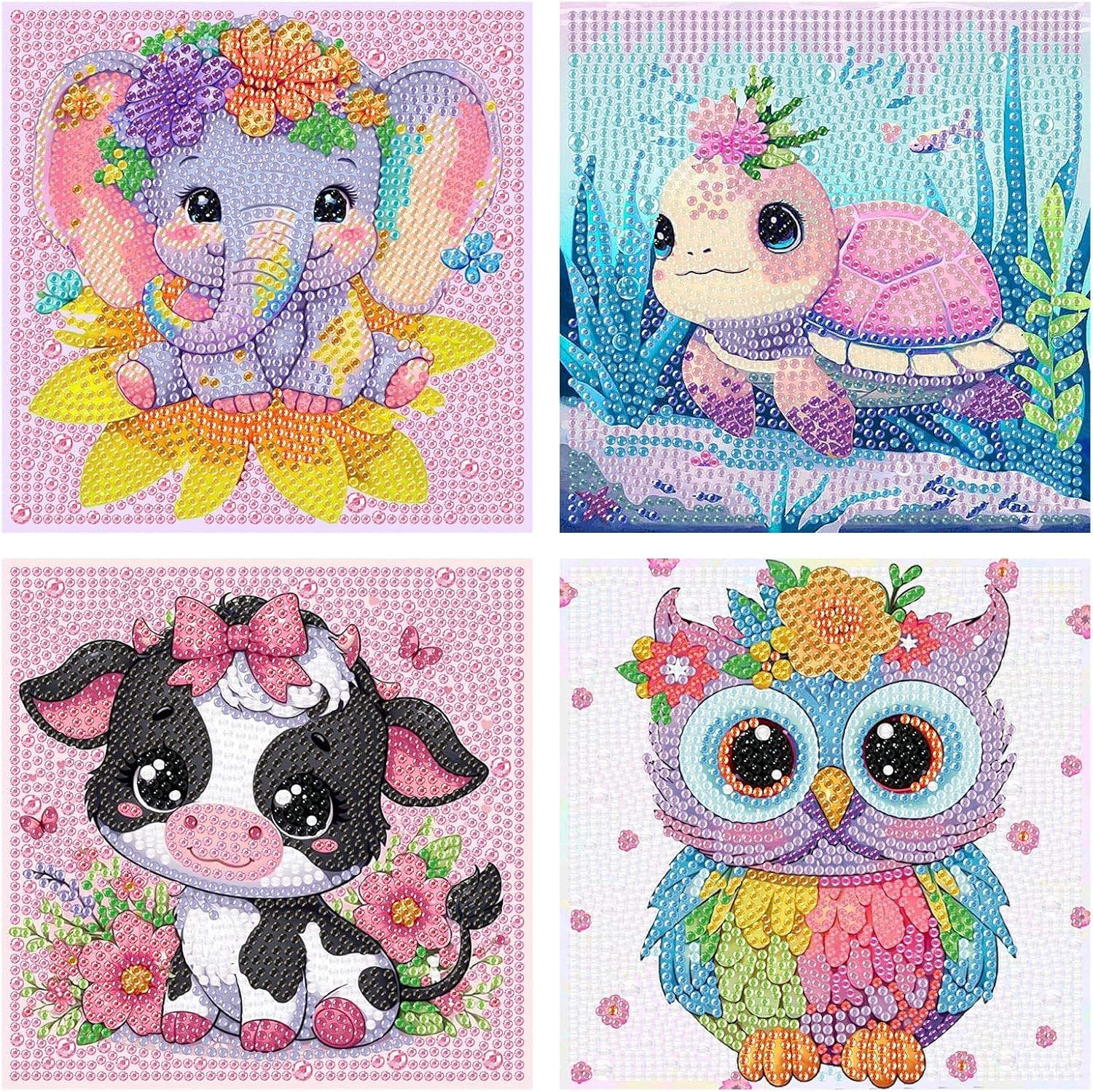 AOSGEDY 4 Pieces Cartoon Diamond Art Kits for Kids, Cute Animals DIY Diamond Art Painting for Adults Beginner, Kids' Mosaic Kits 5D Full round Drill Gem Art for Home Wall Decor Kids 6X6 Inch