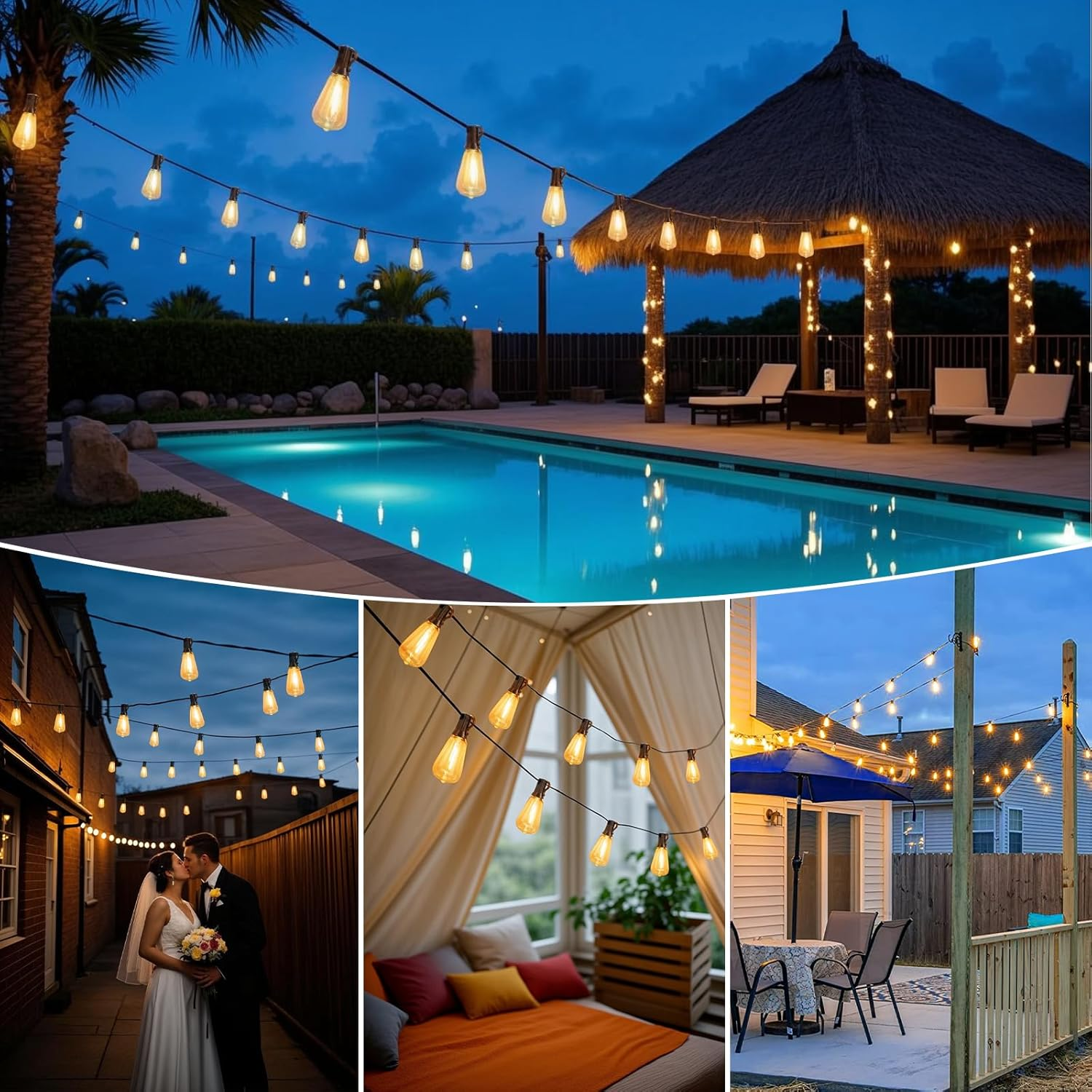 Spacelumen 15M Outdoor Festoon Lights Solar Powered, outside Patio String with 3 Modes & 17+1 ST38 Edison Bulbs Shatterproof, Solar String Lights Outdoor Garden for outside Garden Backyard image number 1