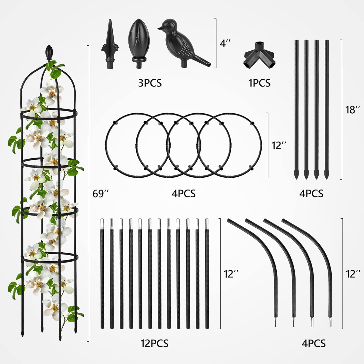 Garden Obelisk Trellis for Climbing Plants Outdoor 6 Ft Rose Bush round Trellis for Pots Rustproof Metal Plant Flower Trellises for Clematis Vine Jasmine Support Outdoor Indoor