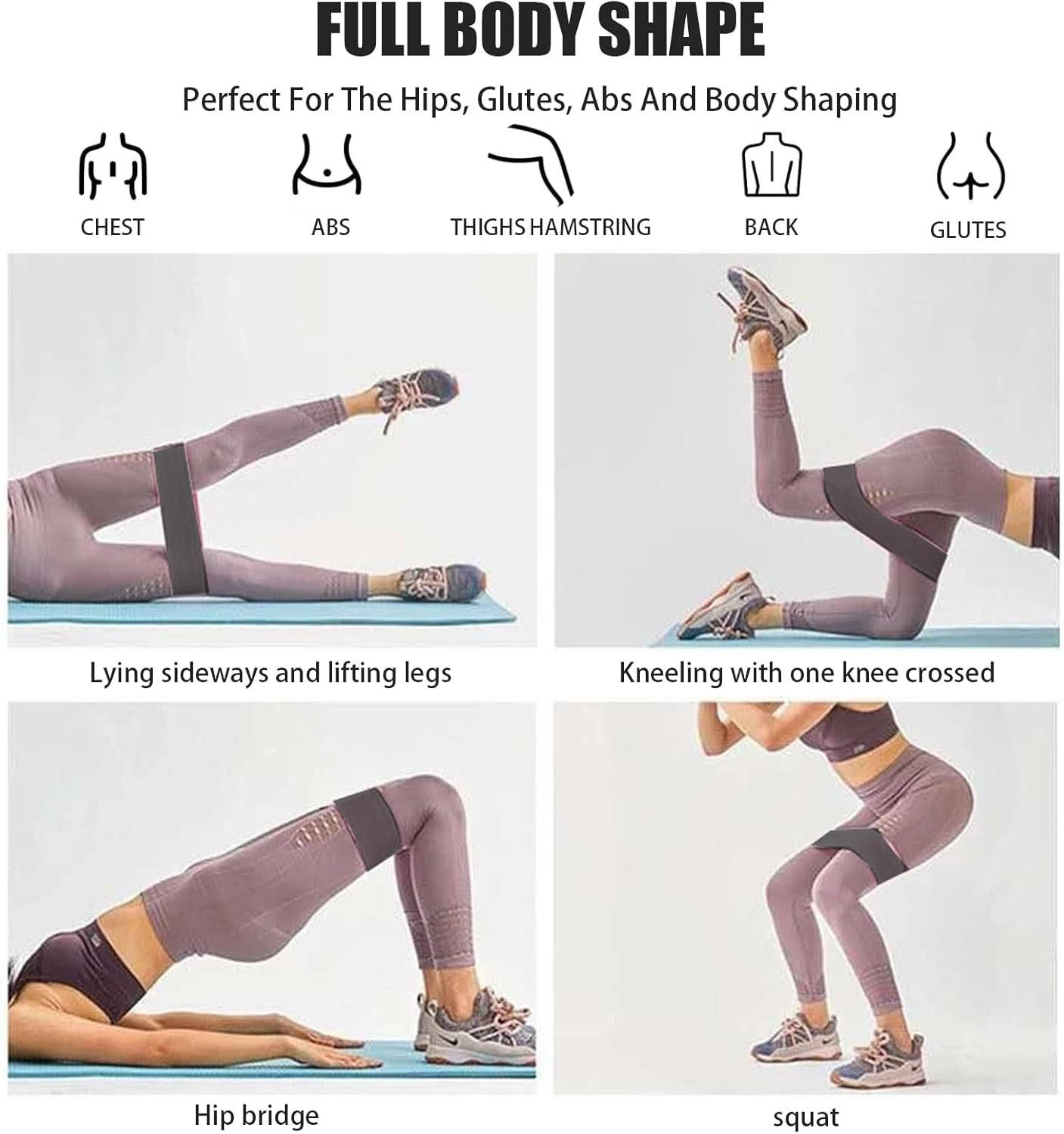 Fabric Resistance Bands Set, 3 Pack Exercise Loop Bands for Legs and Butt, Workout Bands for Yoga, Pilates, Fitness Training, Black and Grey image number 5