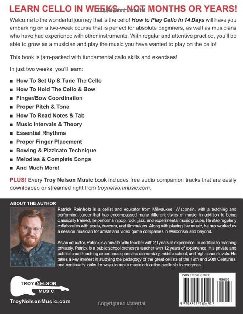 How to Play Cello in 14 Days: Daily Cello Lessons for Beginners&mdash;Includes Standard Music Notes + Cello TAB in All Sheet Music Examples image number 1