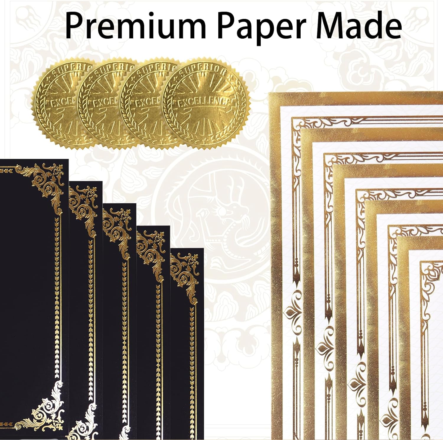 75 Pcs Certificate Paper Kit, 25 Gold Foil Border Award Certificate Holders & 25 Pcs 8.5X11 Inches Certificate Paper & 25 Certificate Seals Stickers for Graduation Diploma, Award Accomplishment. image number 4