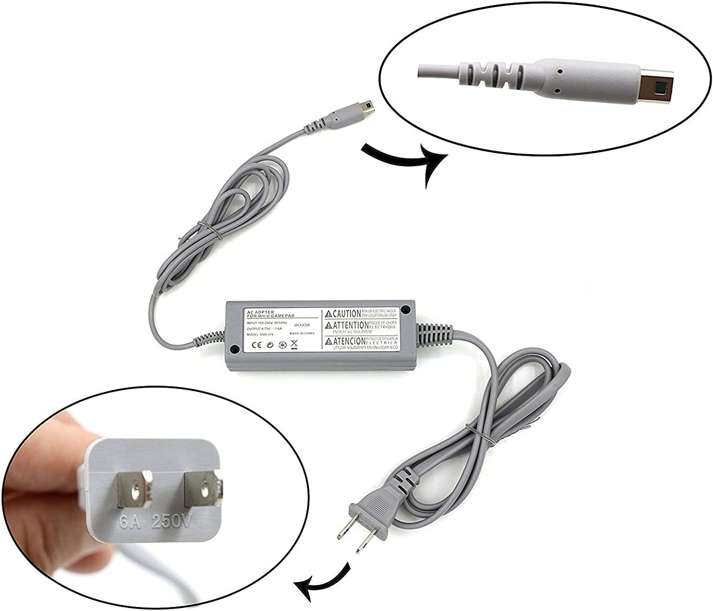 YOUSHARES Wiiu Gamepad Charger + Usb-Charging Cable - Interchangeable Power Charging Adapter, Power Supply Cord AC Adapter and Cable for Nitendo Wiiu Gamepad image number 1