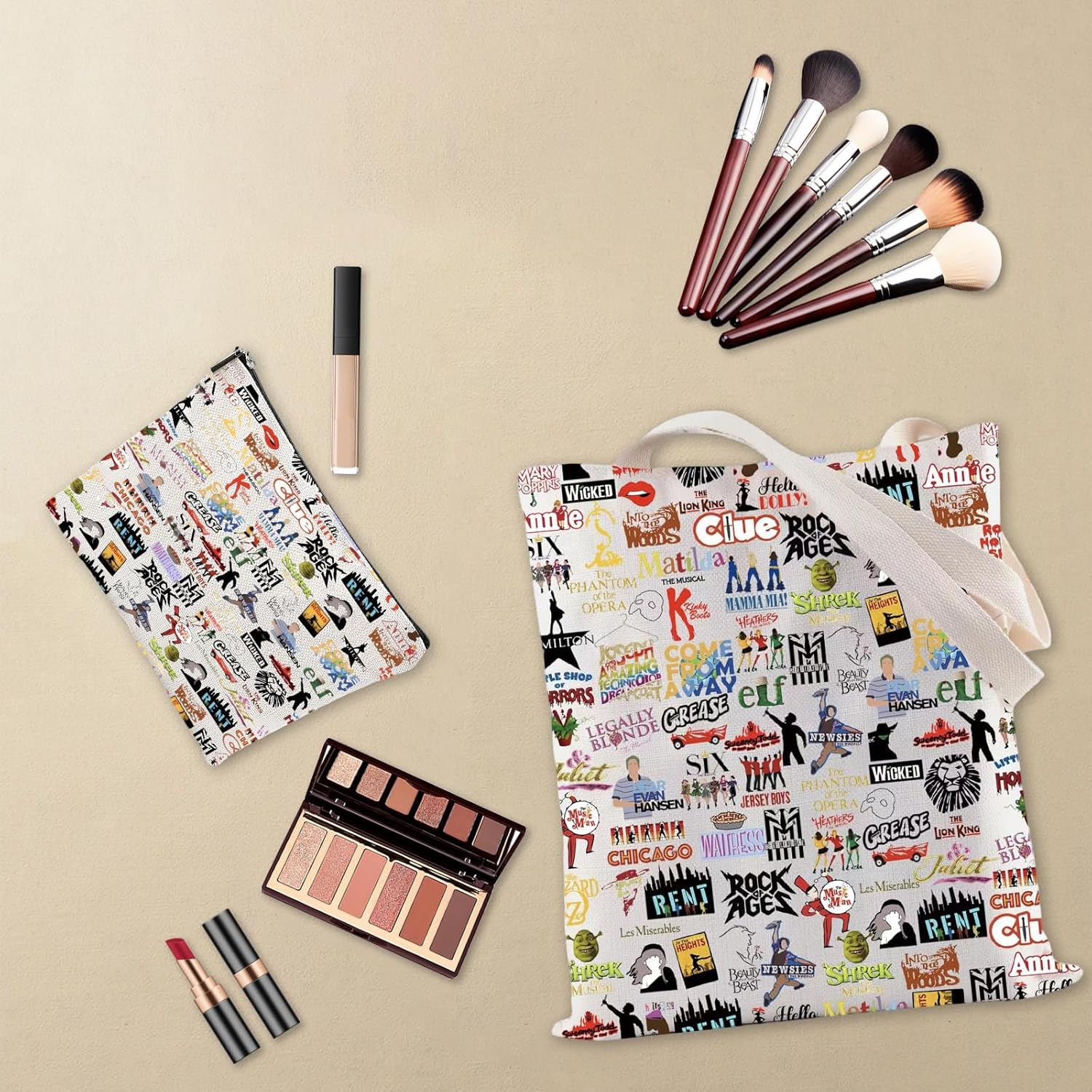 Onperpoe Theatre Tote Bag and Makeup Bag, Broadway Musical Theatre Gifts, Reusable Musical Bags Musicals Theater Lover Gifts image number 5