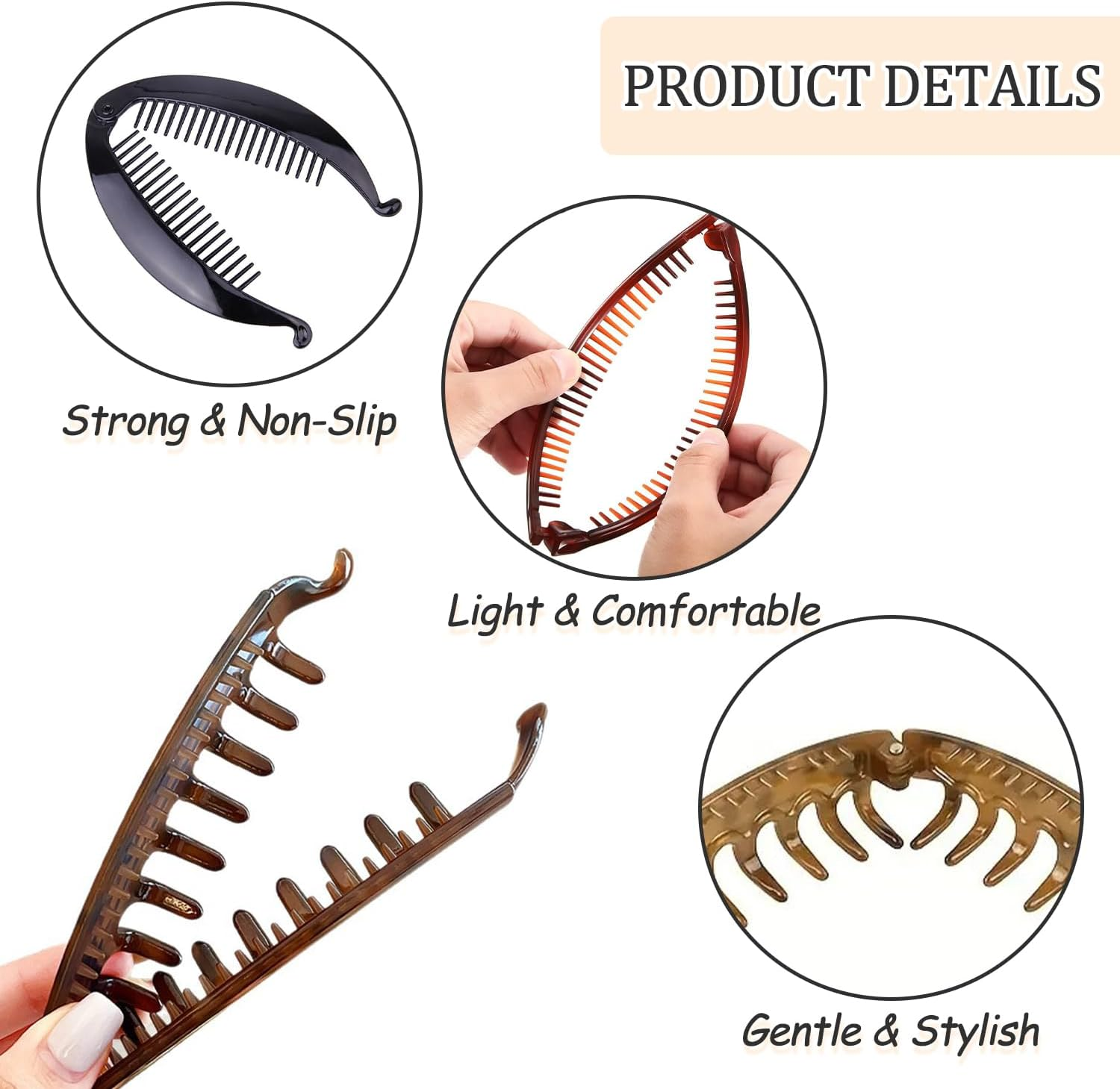 SYEYCW 9 Pcs Bannana Hair Clips, Non-Slip Banana Hair-Comb, Double Comb Long Clips & Ponytail Holders, Fishtail Strong Hold Ponytail Holder, for Thick & Fine Hair, Clip Accessories for Women Girls image number 5